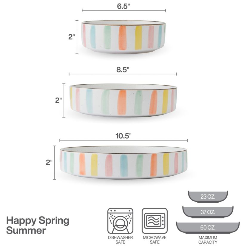 Spring Summer 9 Piece Dinnerware Serving Bowl Set, Service for 3