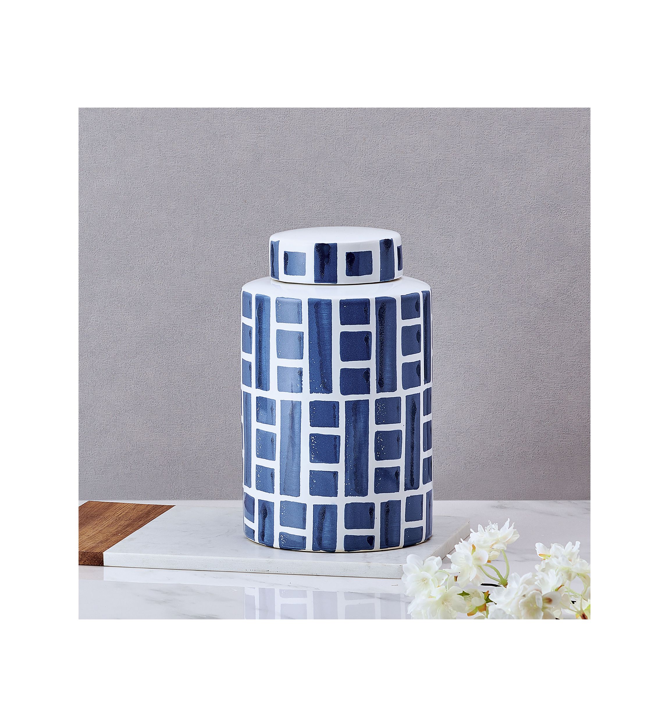 Blue and White Ceramic Jar