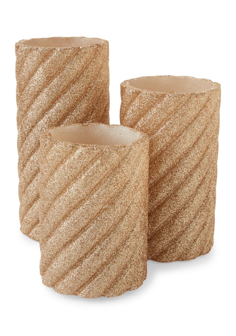 Set of 3 Champagne Glitter Twist Candle
