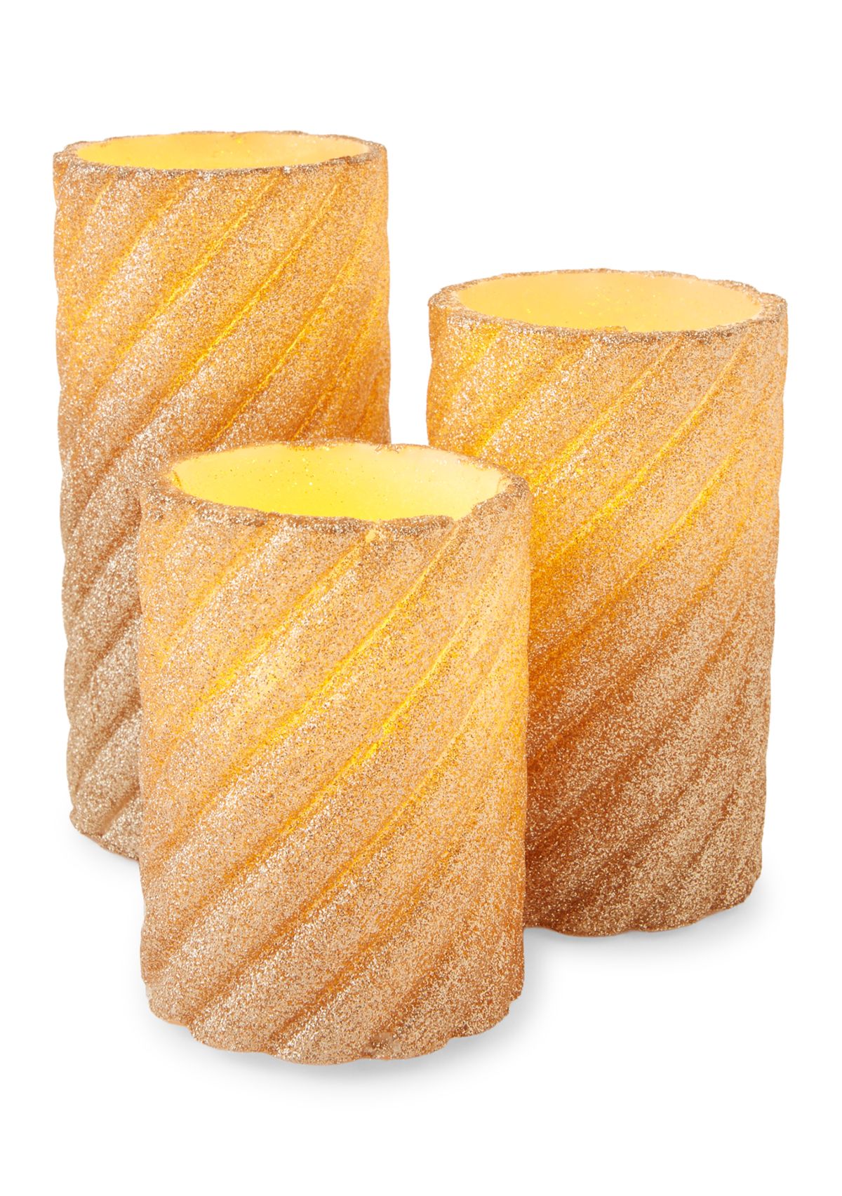Set of 3 Champagne Glitter Twist Candle