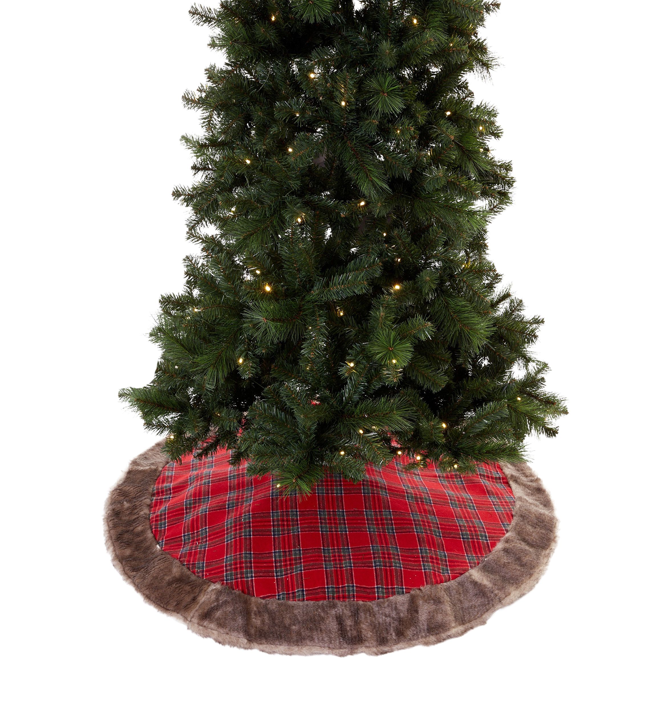 Red Plaid & Fur Trim Tree Skirt
