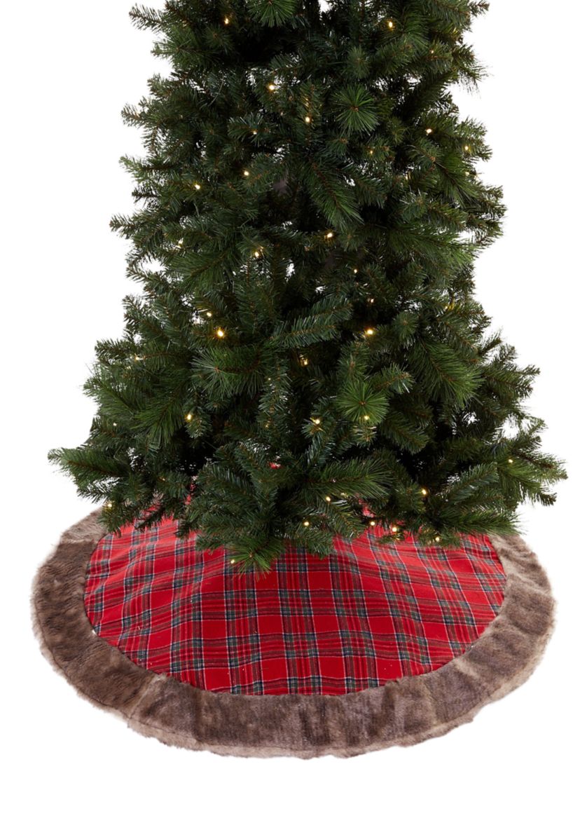 Red Plaid & Fur Trim Tree Skirt