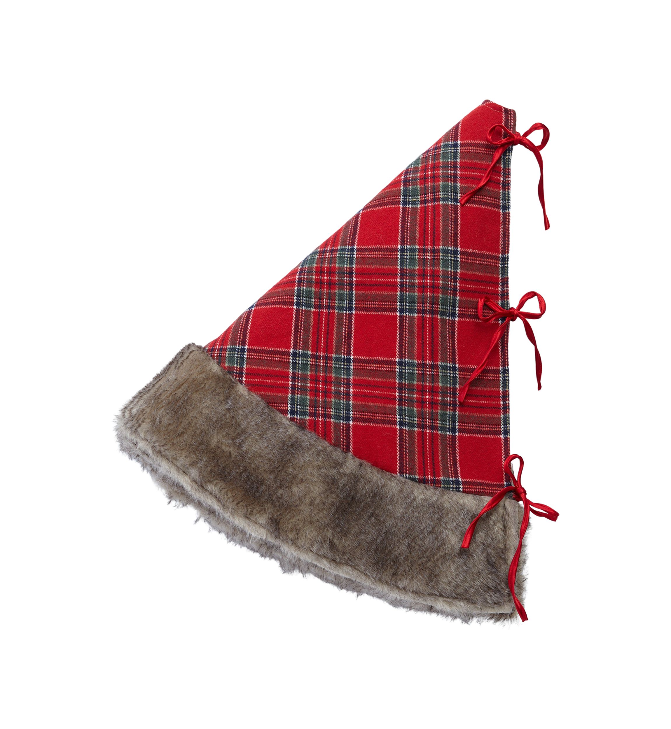 Red Plaid & Fur Trim Tree Skirt
