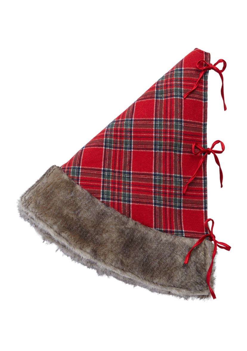 Red Plaid & Fur Trim Tree Skirt