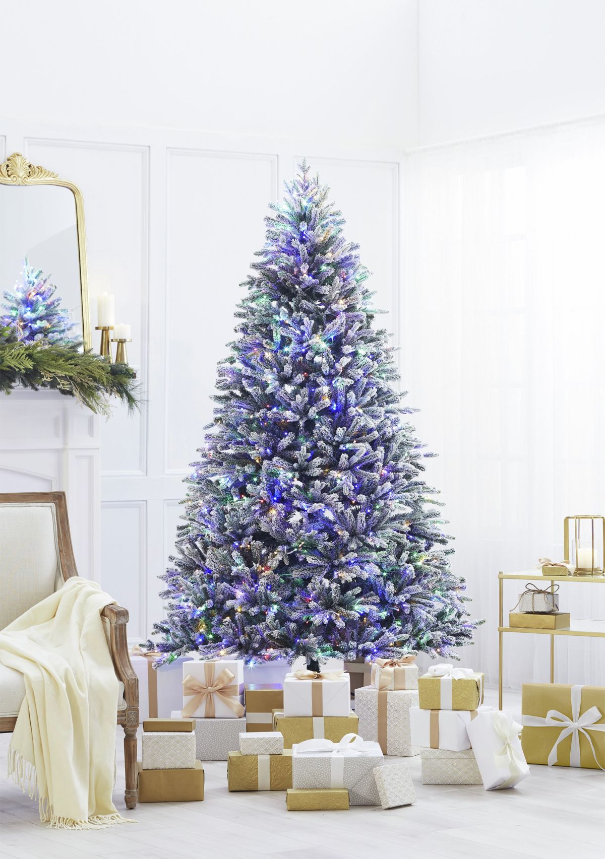 7.5 Pre Lit LED 4 Color Flocked Christmas Tree