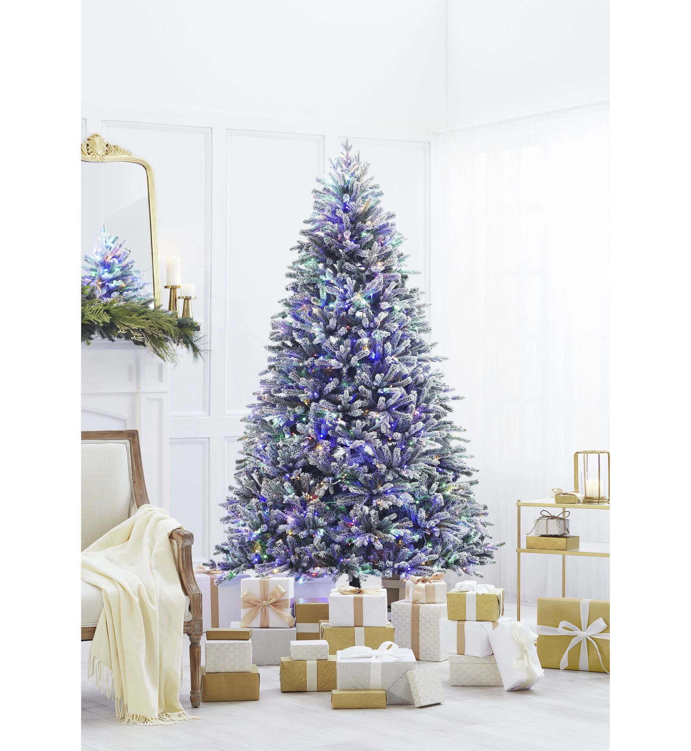 7.5 Pre Lit LED 4 Color Flocked Christmas Tree