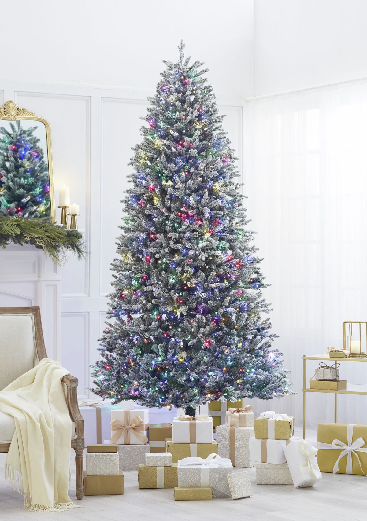 9 Pre Lit LED 4 Color Flocked Christmas Tree