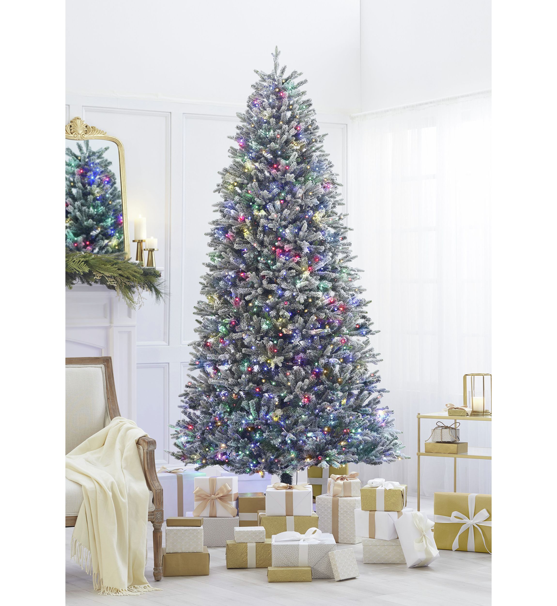 9 Pre Lit LED 4 Color Flocked Christmas Tree