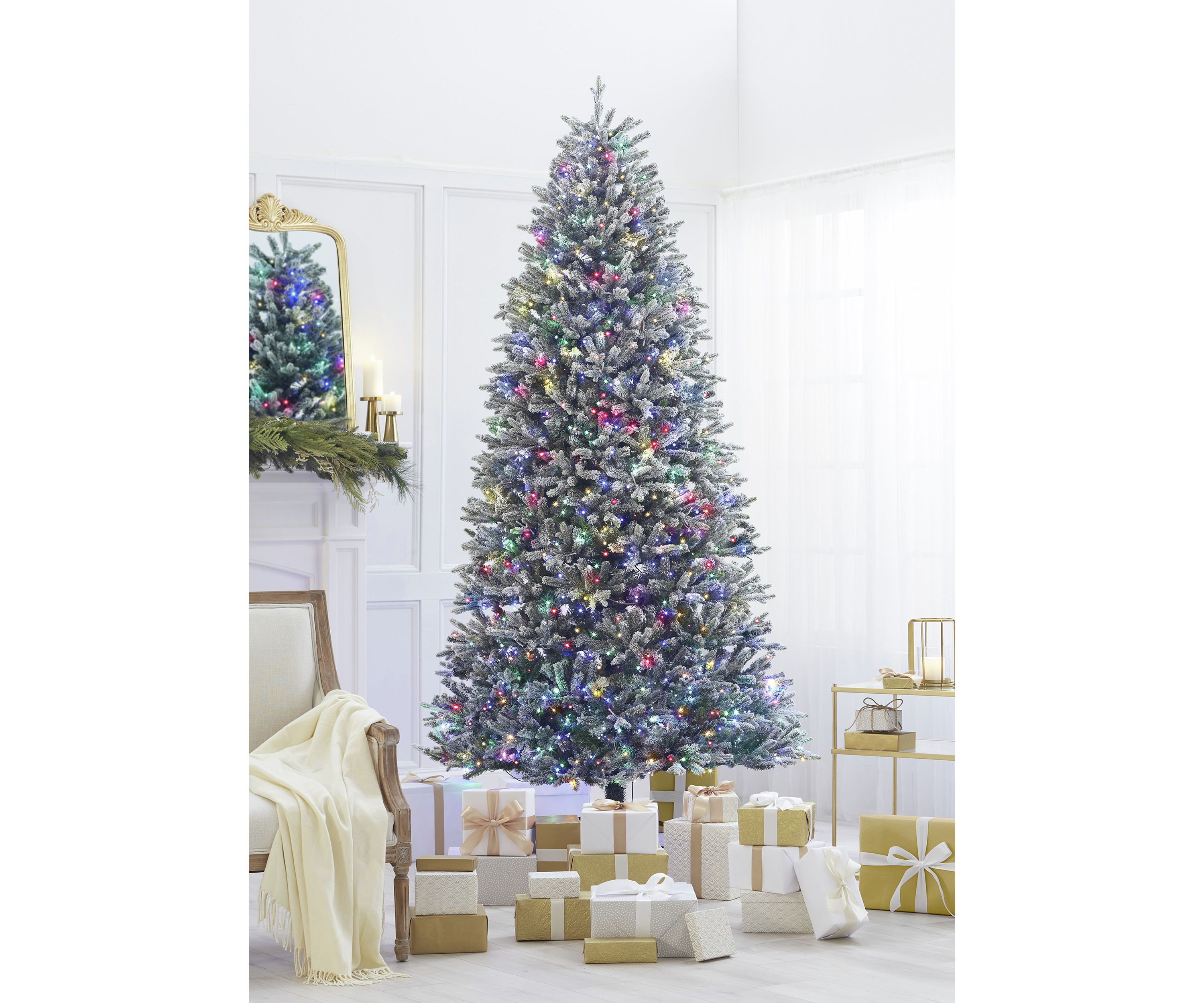 9 Pre Lit LED 4 Color Flocked Christmas Tree