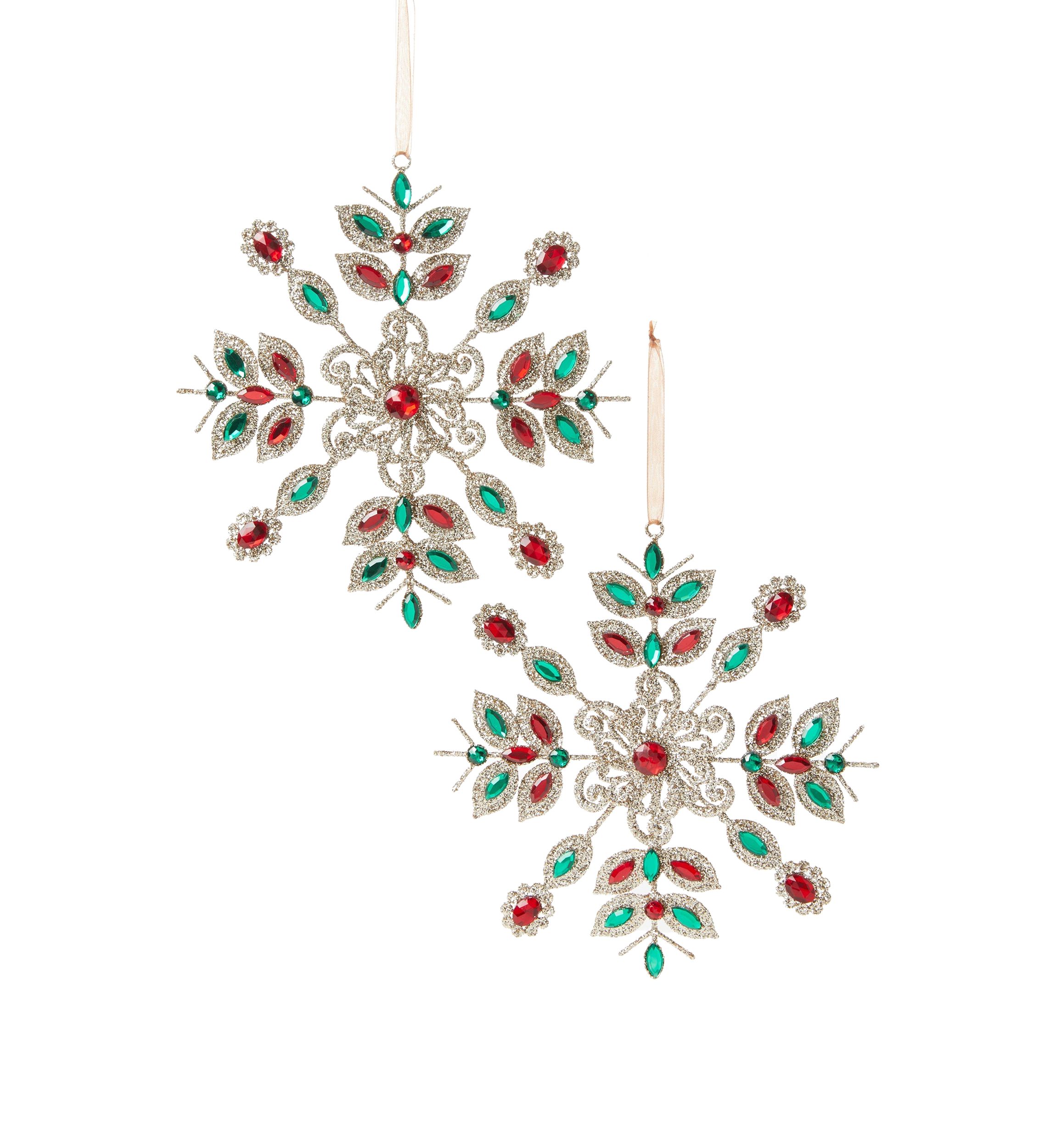 Jeweled Snowflake Ornaments - Set of 2
