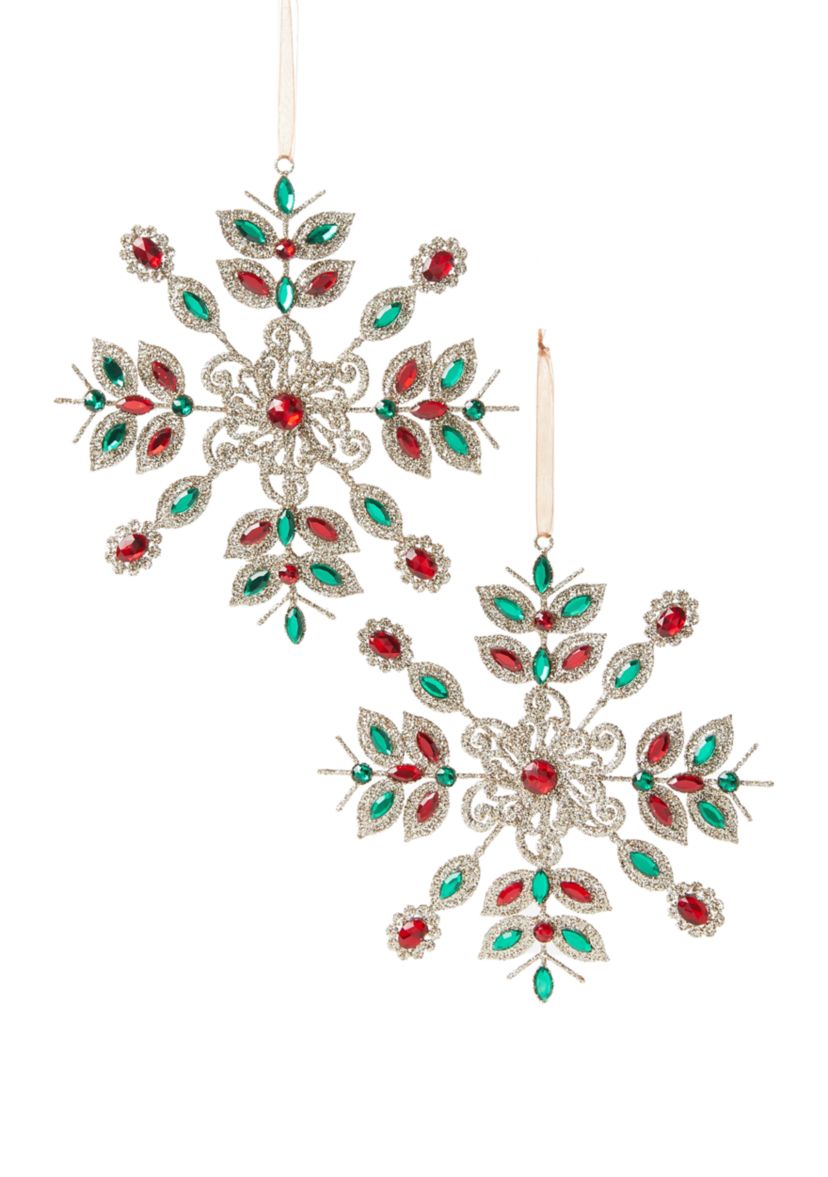 Jeweled Snowflake Ornaments - Set of 2