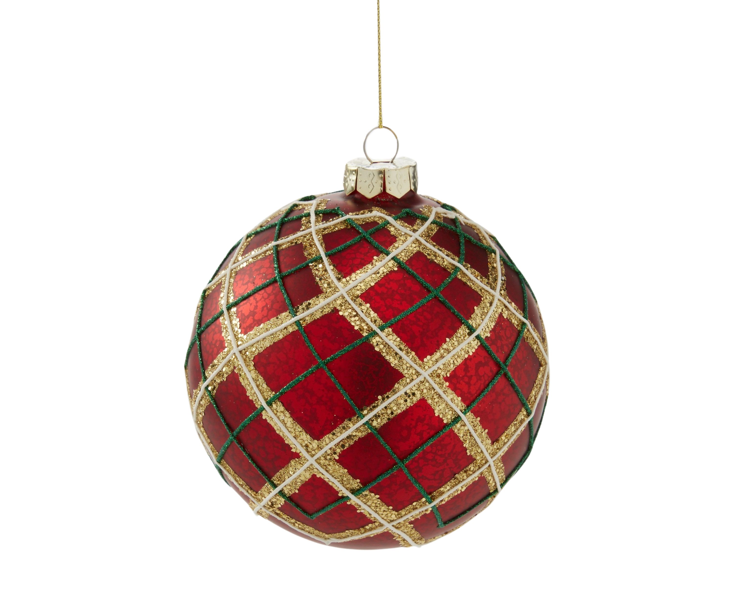 Red Plaid Ball Ornament 