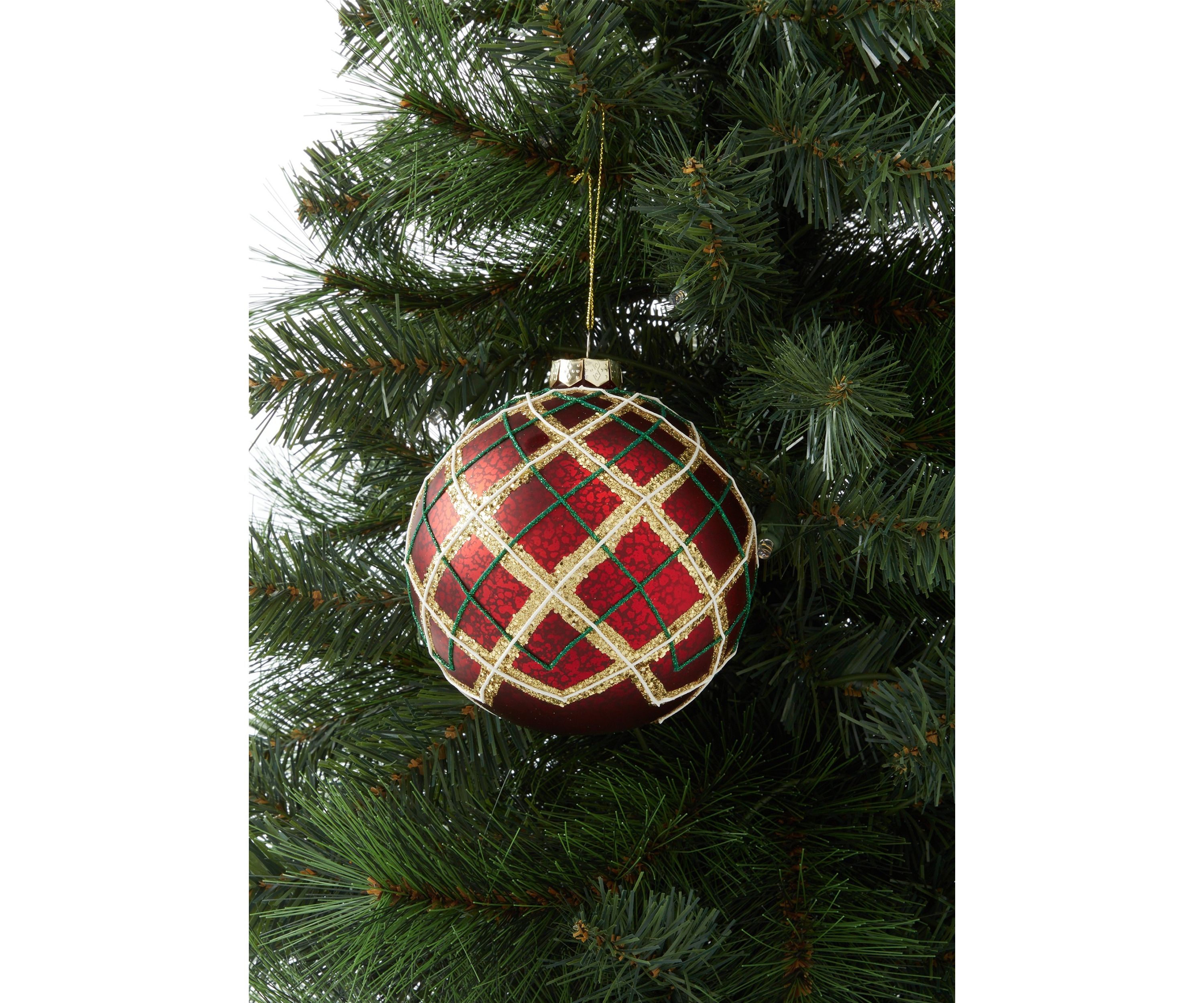 Red Plaid Ball Ornament 