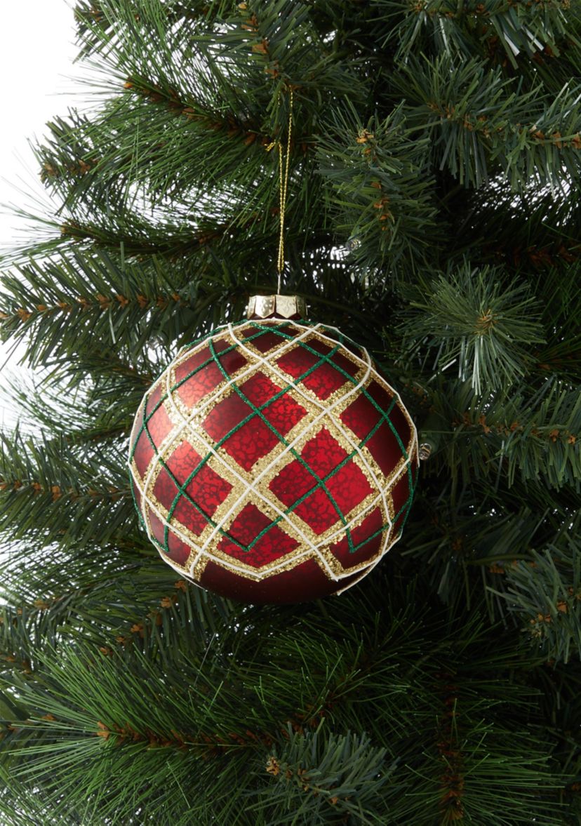 Red Plaid Ball Ornament 