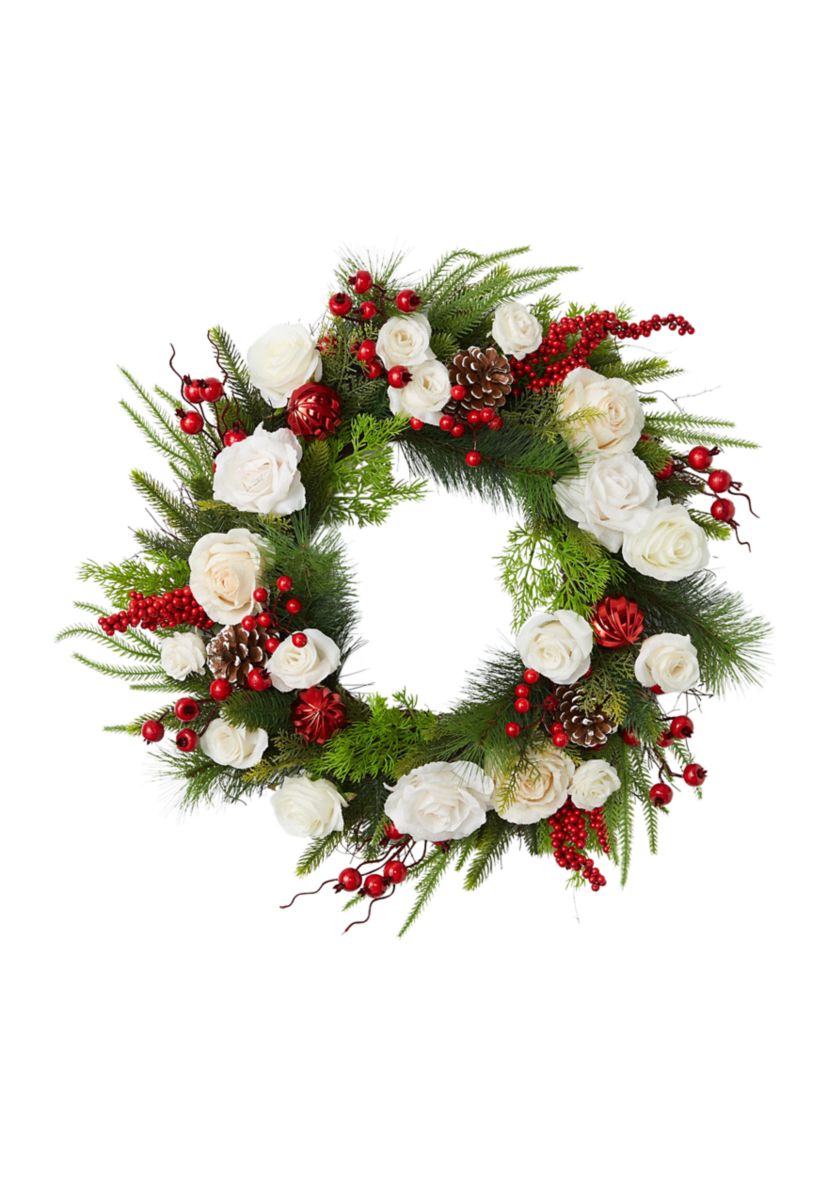 White and Red Floral Wreath