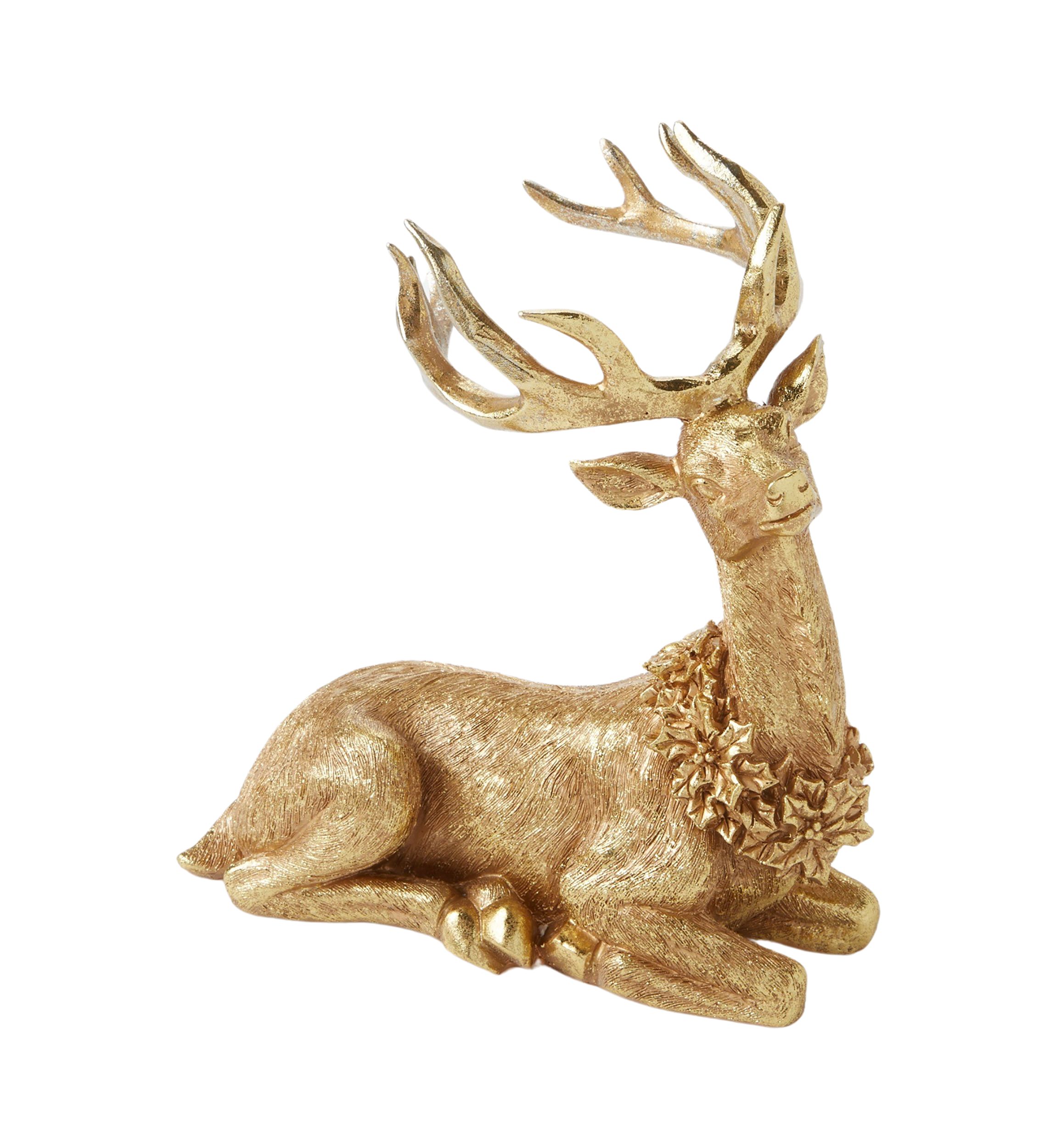 Metallic Sitting Deer Figurine
