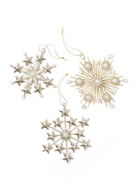 Biltmore Glitter & Pearl Snowflake Ornament - Set of 3, Silver