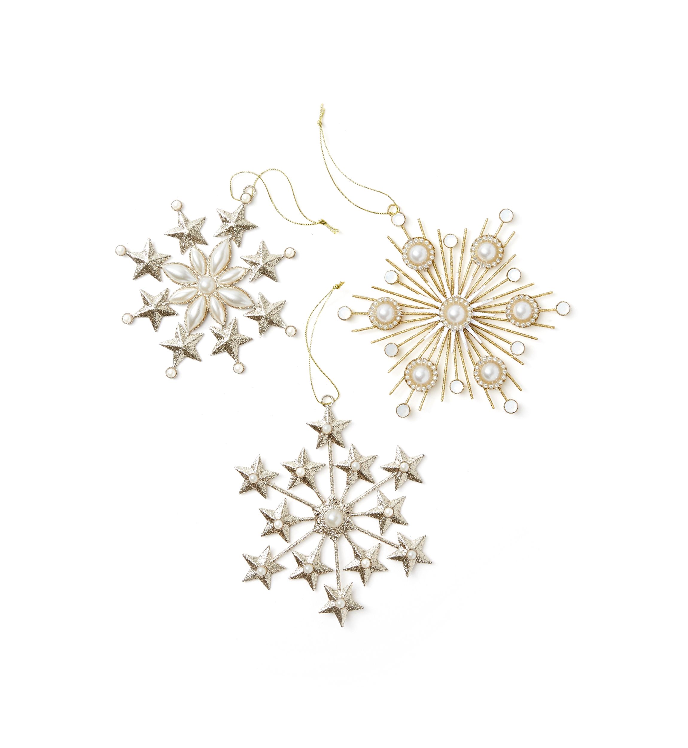 Glitter & Pearl Snowflake Ornament - Set of 3