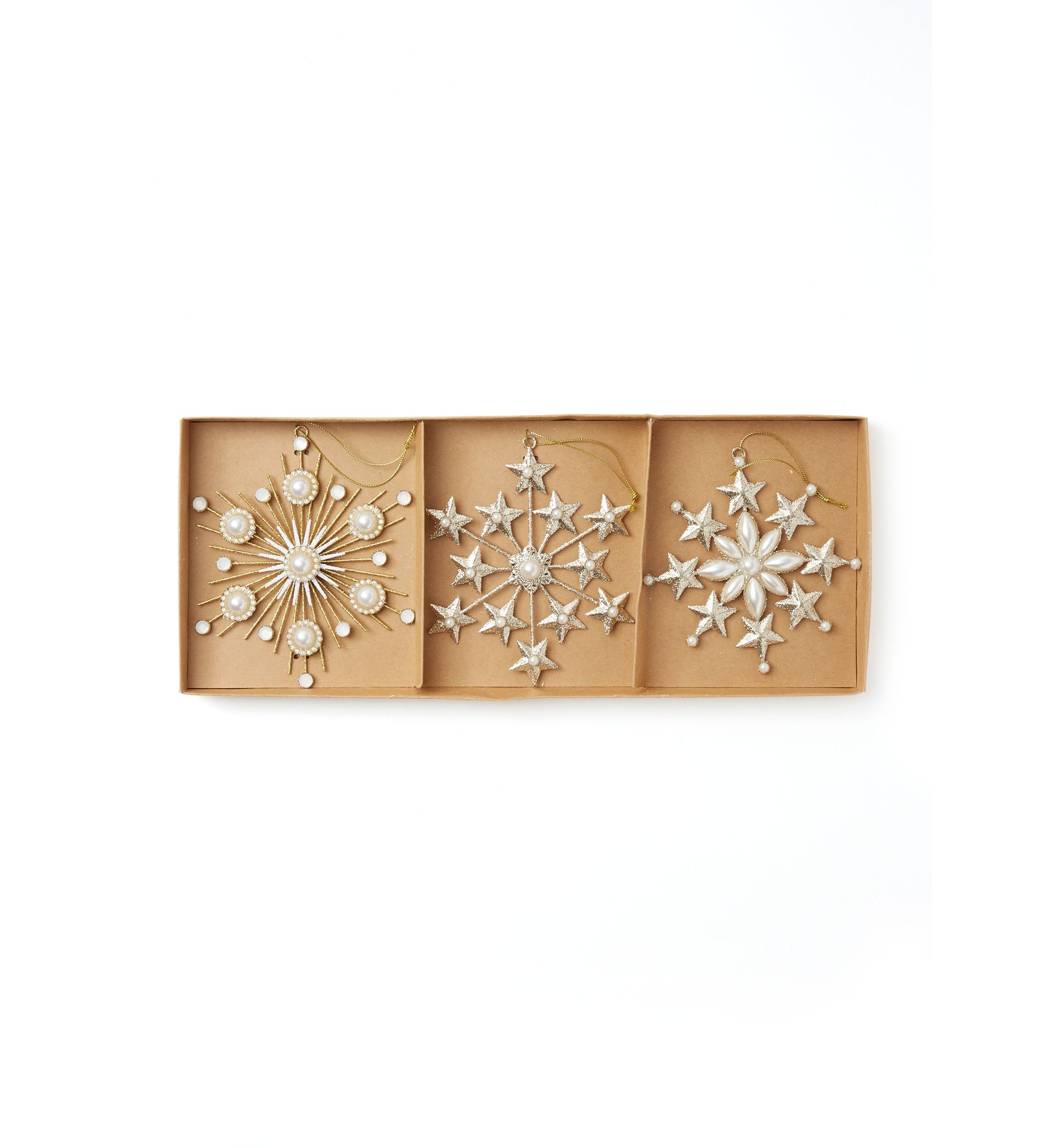 Glitter & Pearl Snowflake Ornament - Set of 3
