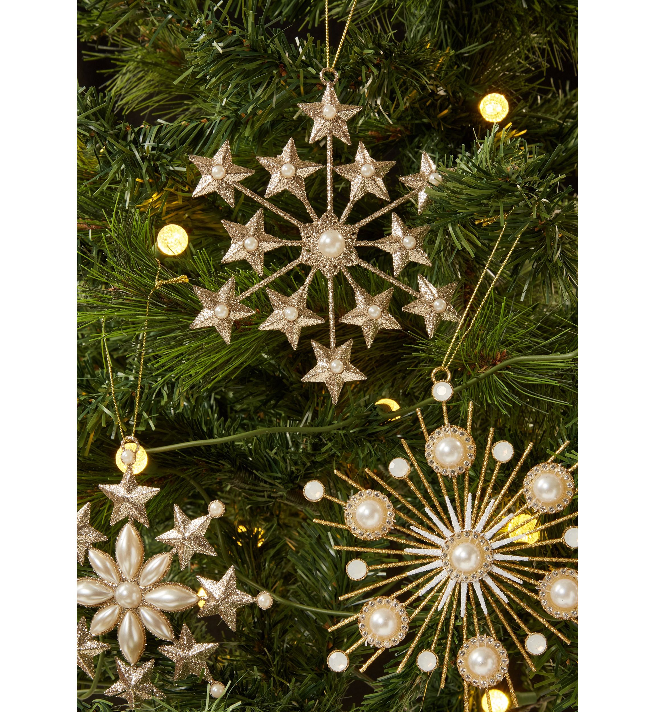 Glitter & Pearl Snowflake Ornament - Set of 3