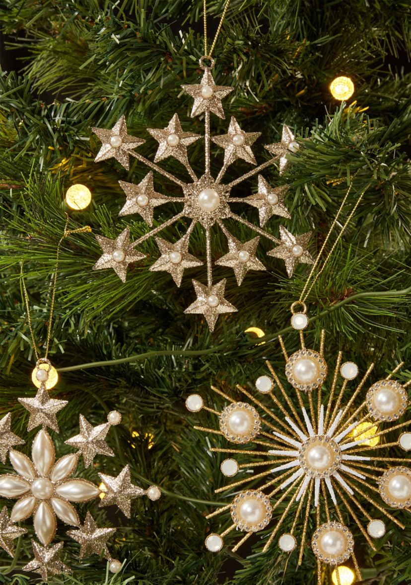 Glitter & Pearl Snowflake Ornament - Set of 3