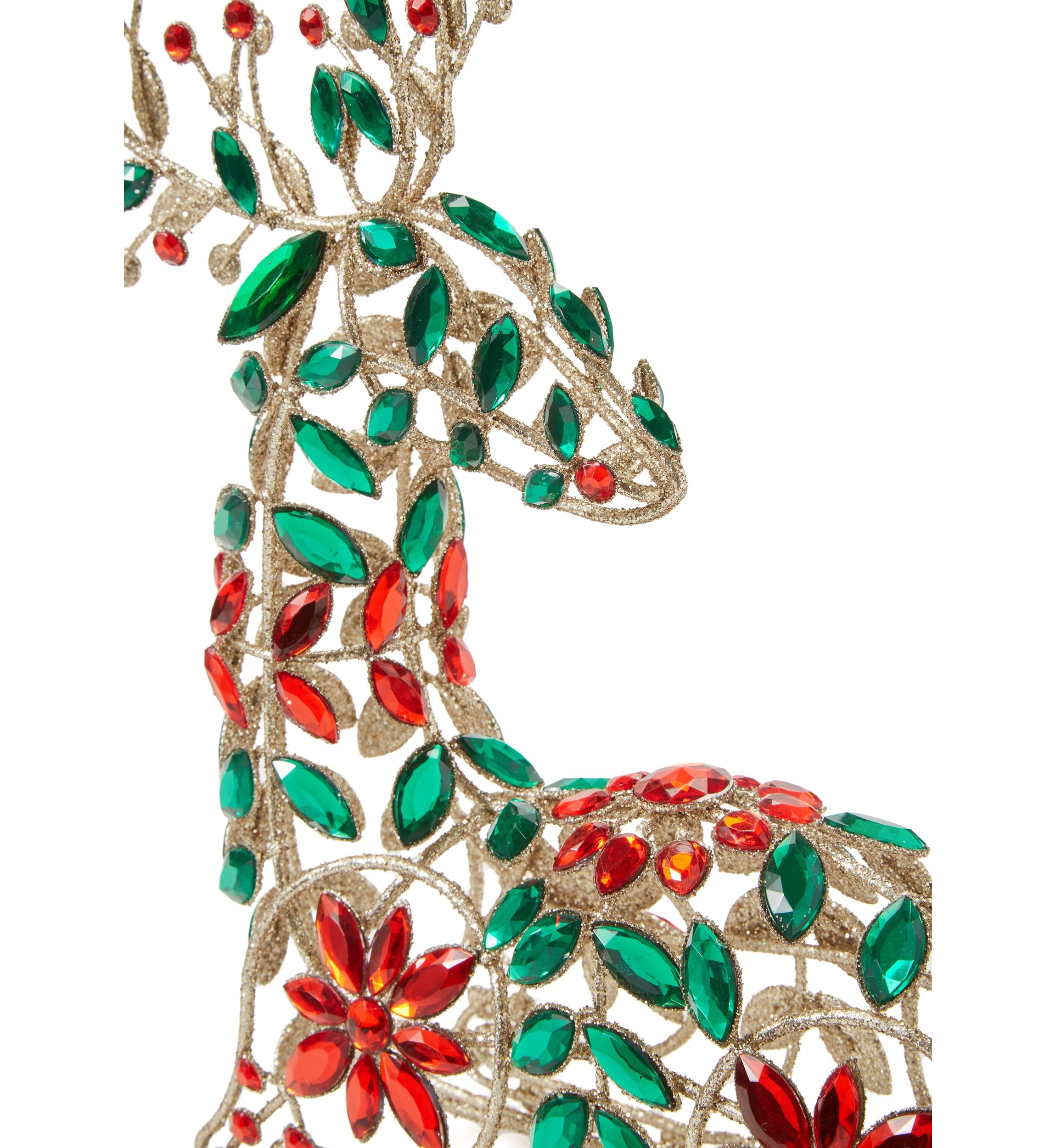 Red and Green Jeweled Glitter Sitting Deer