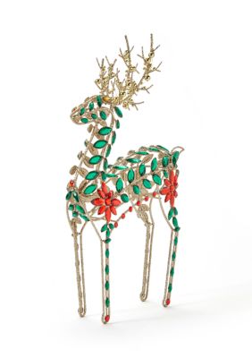 Biltmore Red and Green Jeweled Glitter Standing Deer