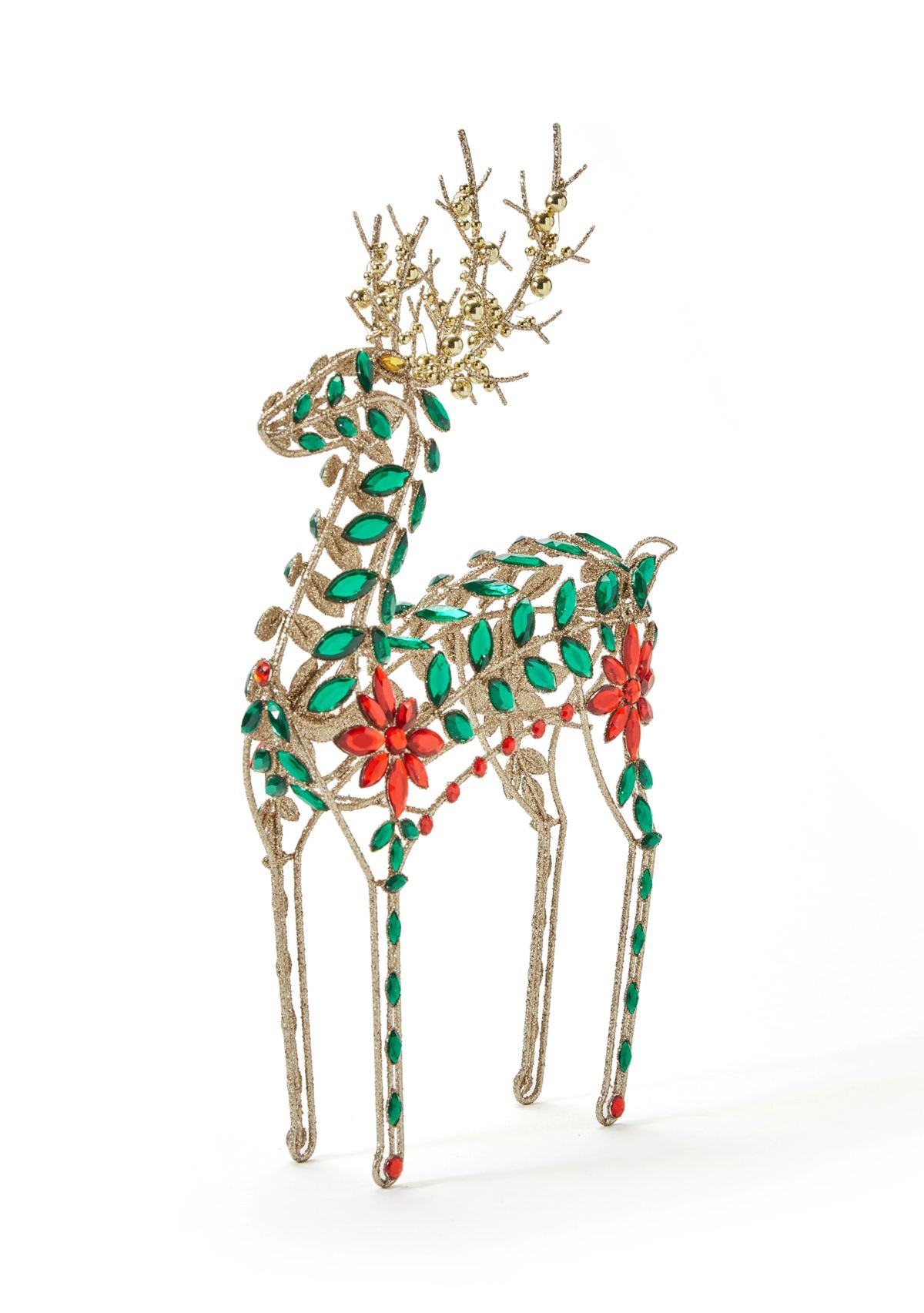 Red and Green Jeweled Glitter Standing Deer