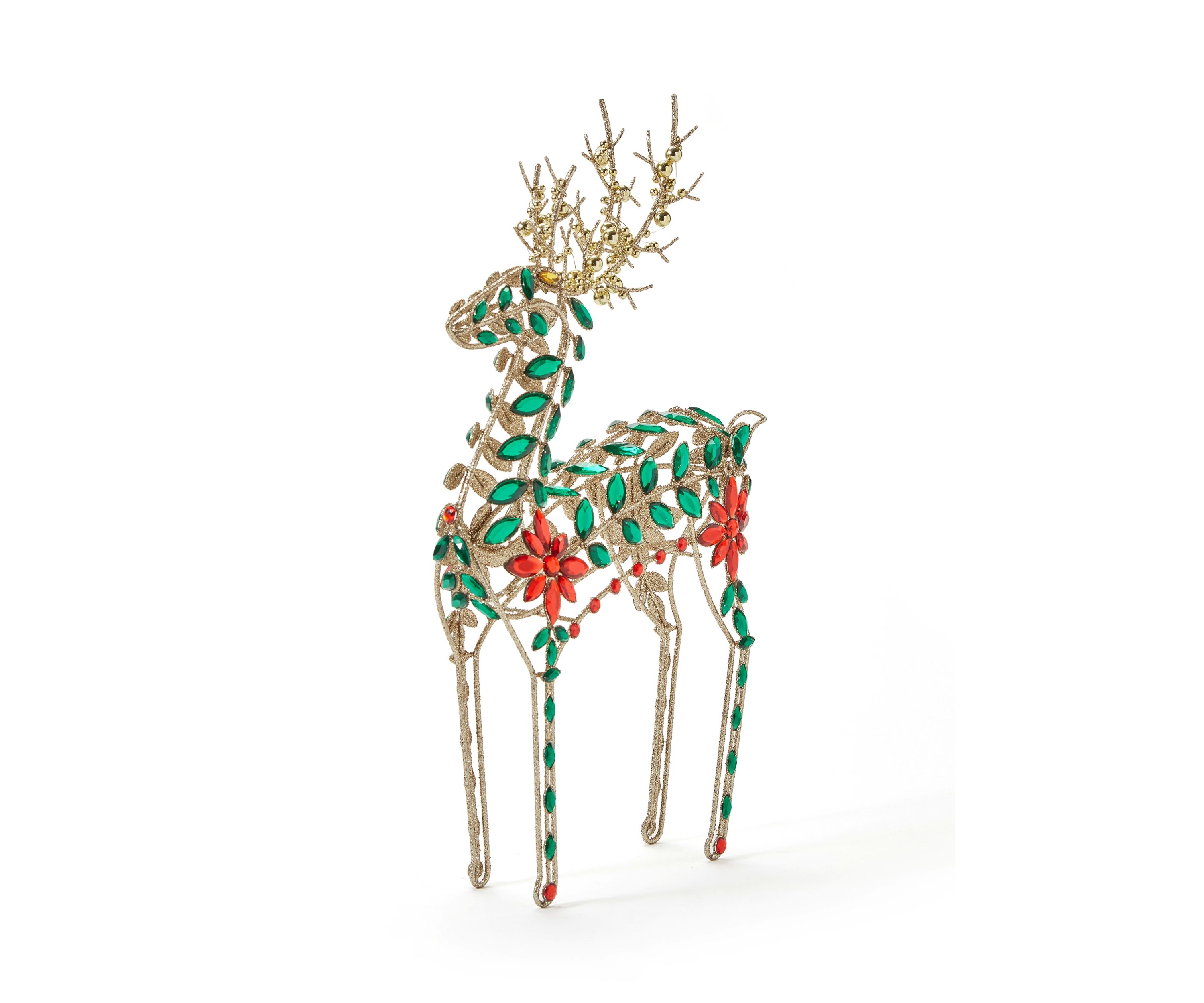 Red and Green Jeweled Glitter Standing Deer