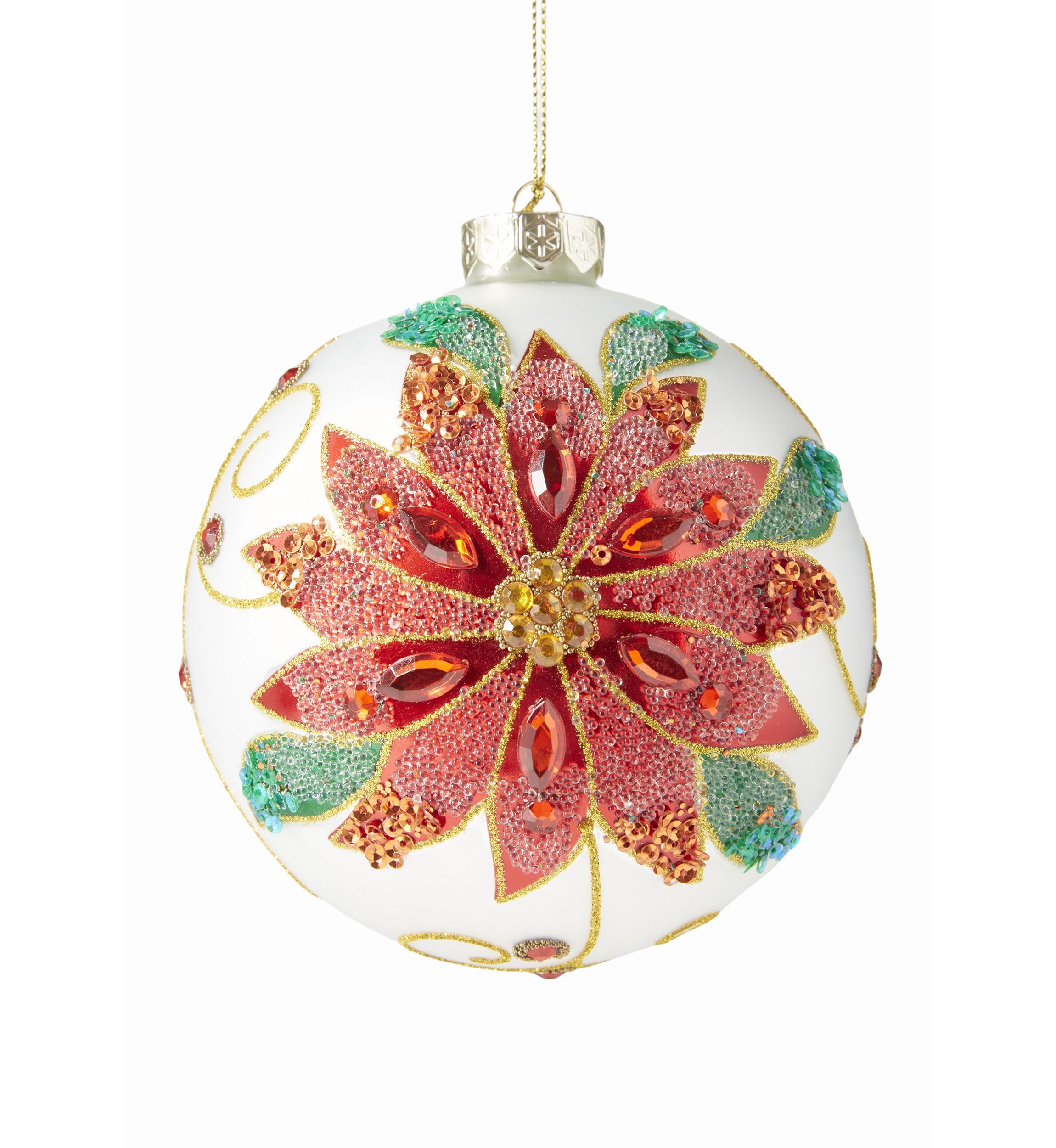 Beaded Poinsettia Ball Ornament 