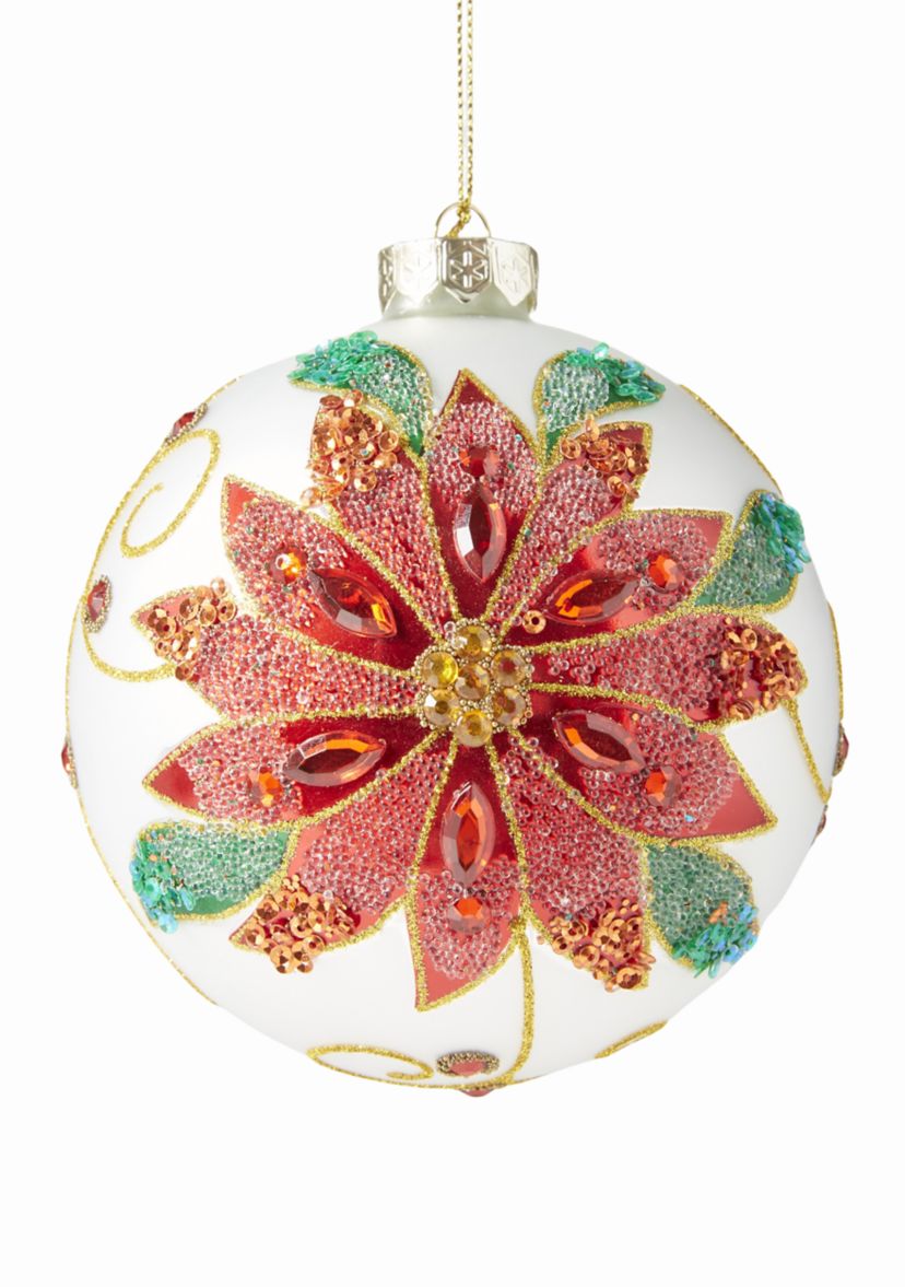 Beaded Poinsettia Ball Ornament 