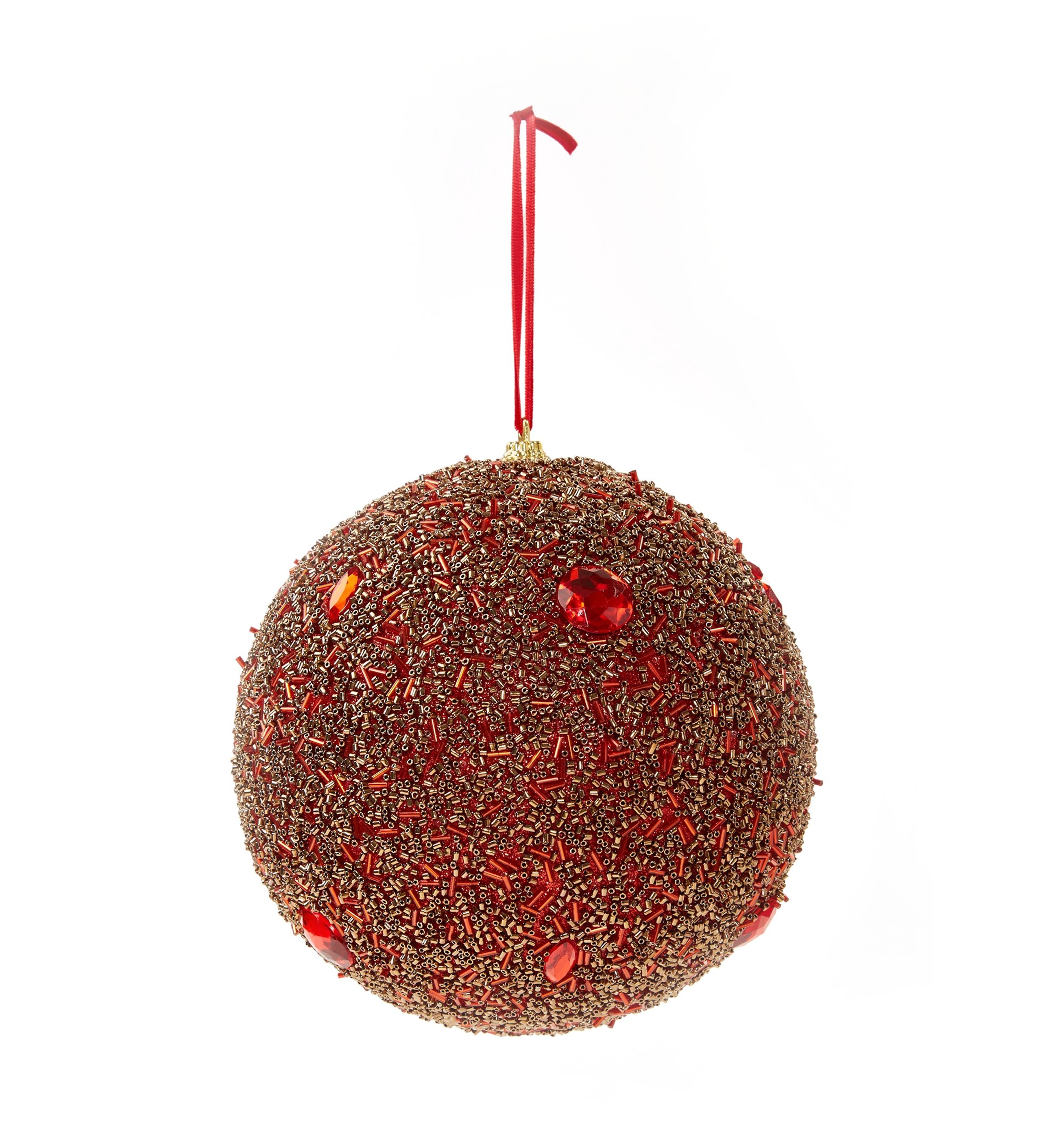 Red Oversized Beaded Ball Ornament