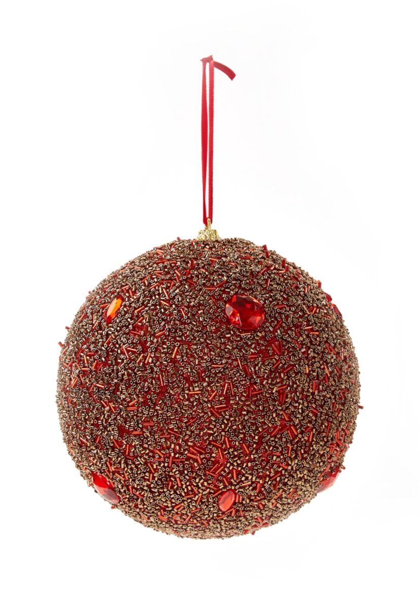 Red Oversized Beaded Ball Ornament