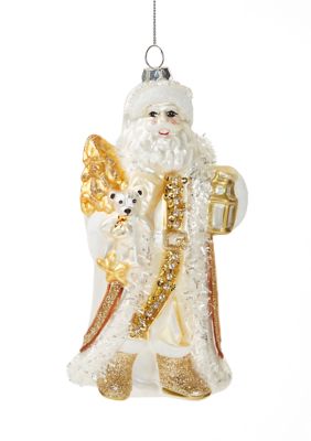 Biltmore White and Gold Glitter Santa Ornament
