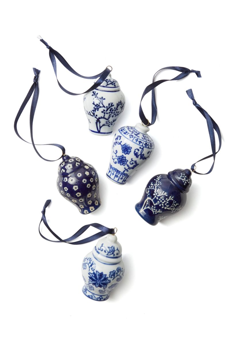 Porcelain Chinoiserie Vase Ornament - Set of 5