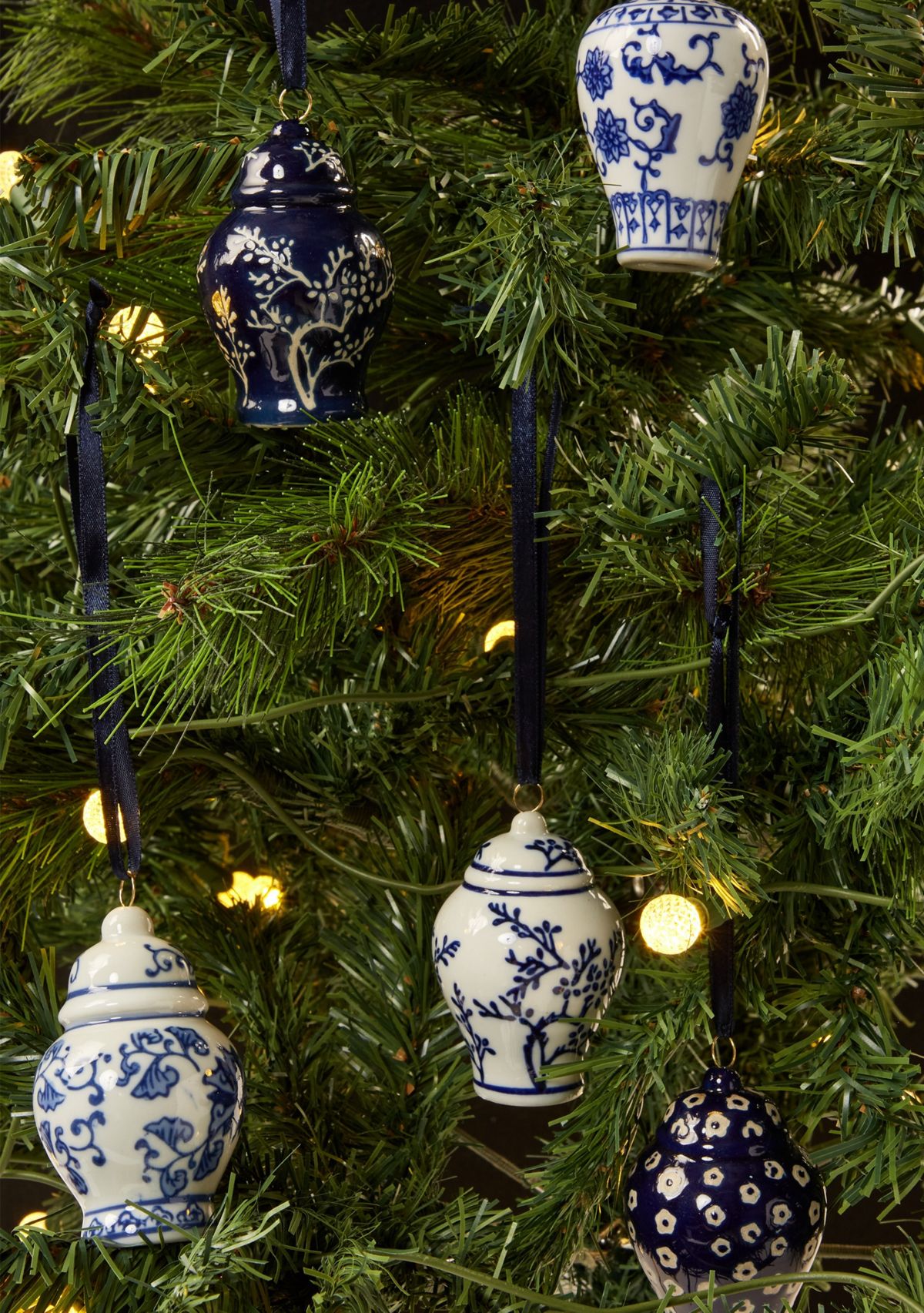 Porcelain Chinoiserie Vase Ornament - Set of 5