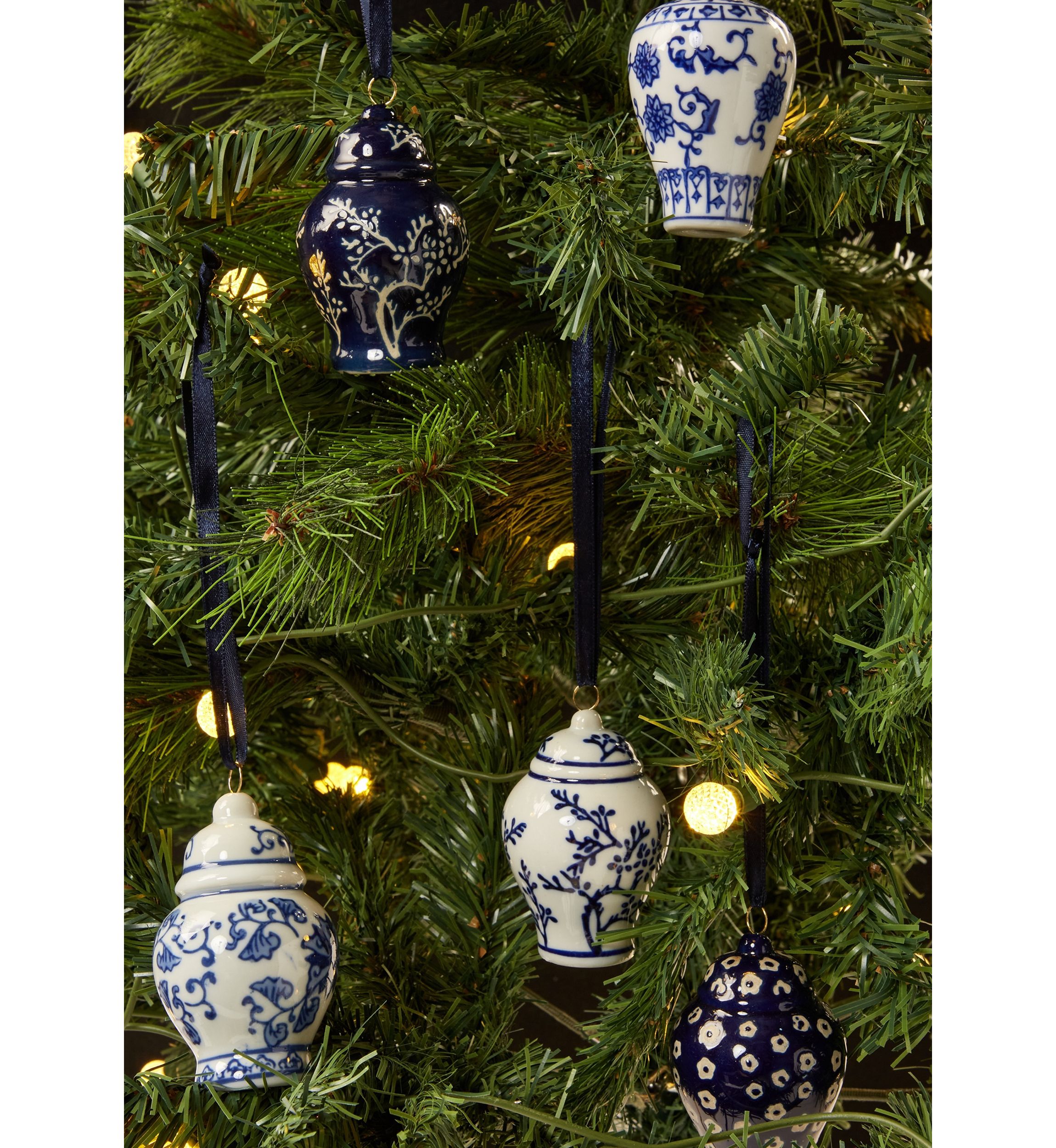 Porcelain Chinoiserie Vase Ornament - Set of 5