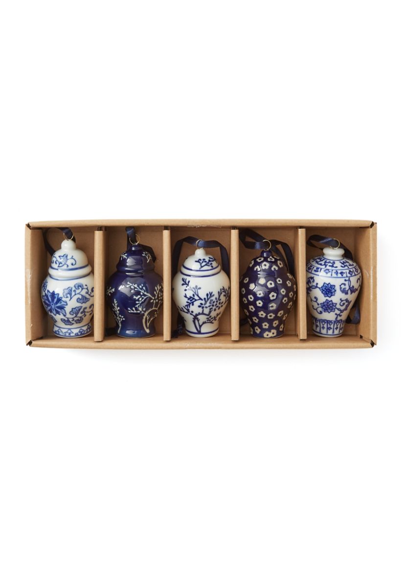 Porcelain Chinoiserie Vase Ornament - Set of 5