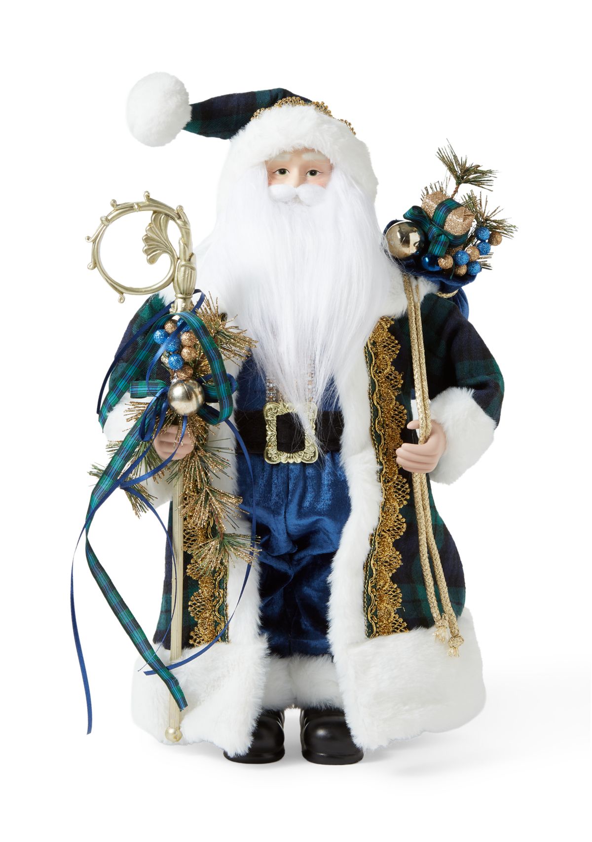 Blue Plaid and Gold Santa