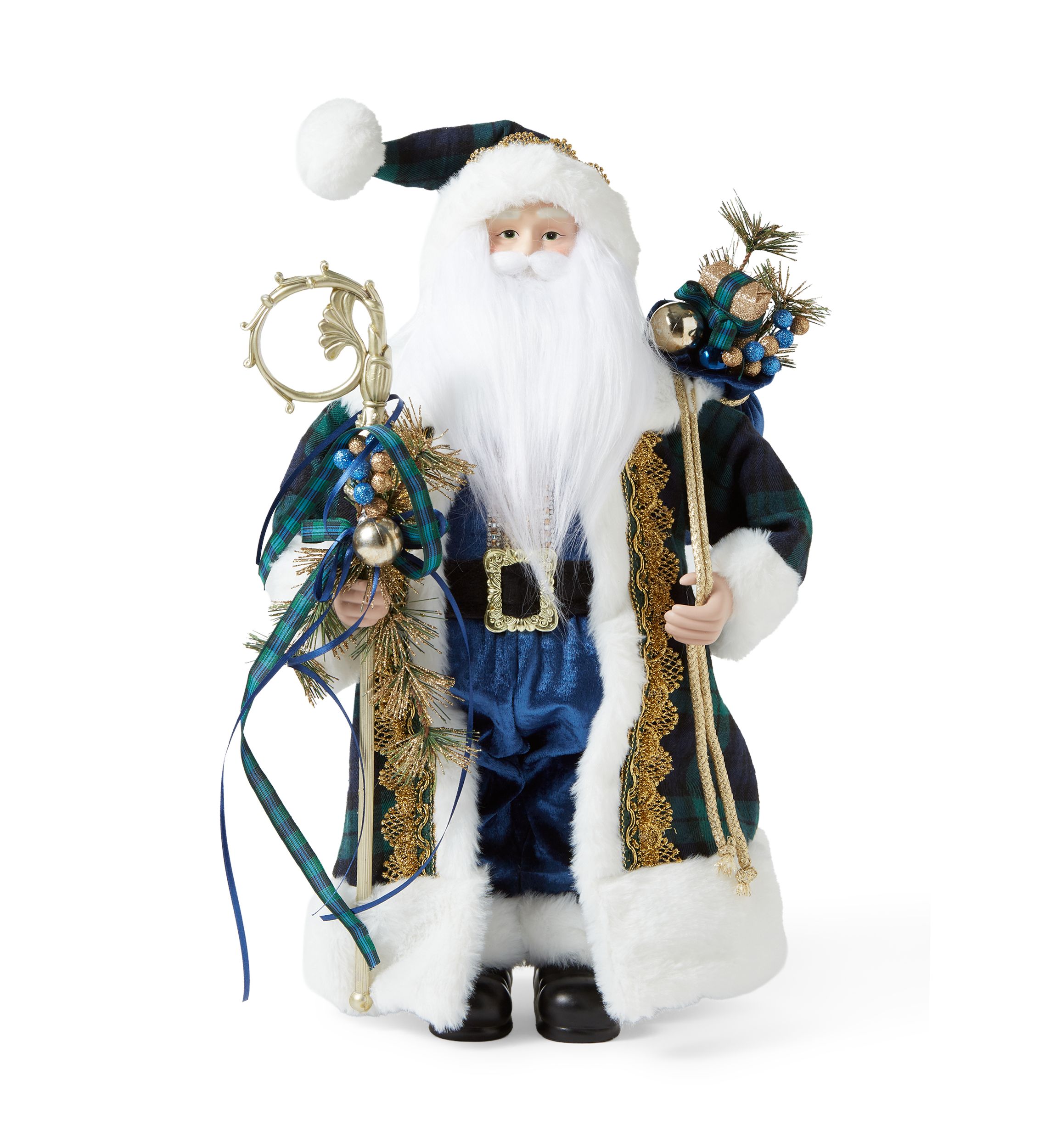 Blue Plaid and Gold Santa