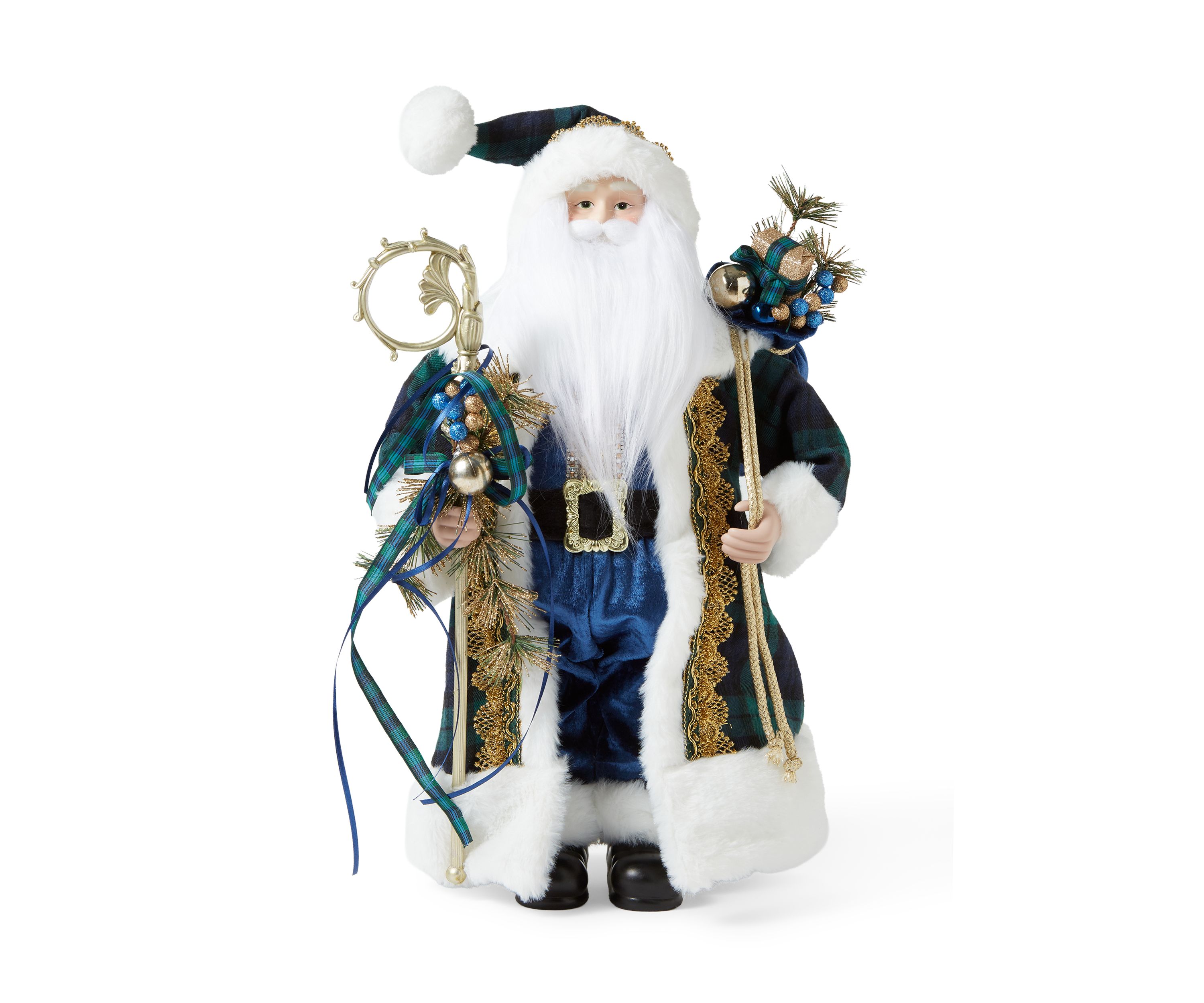 Blue Plaid and Gold Santa