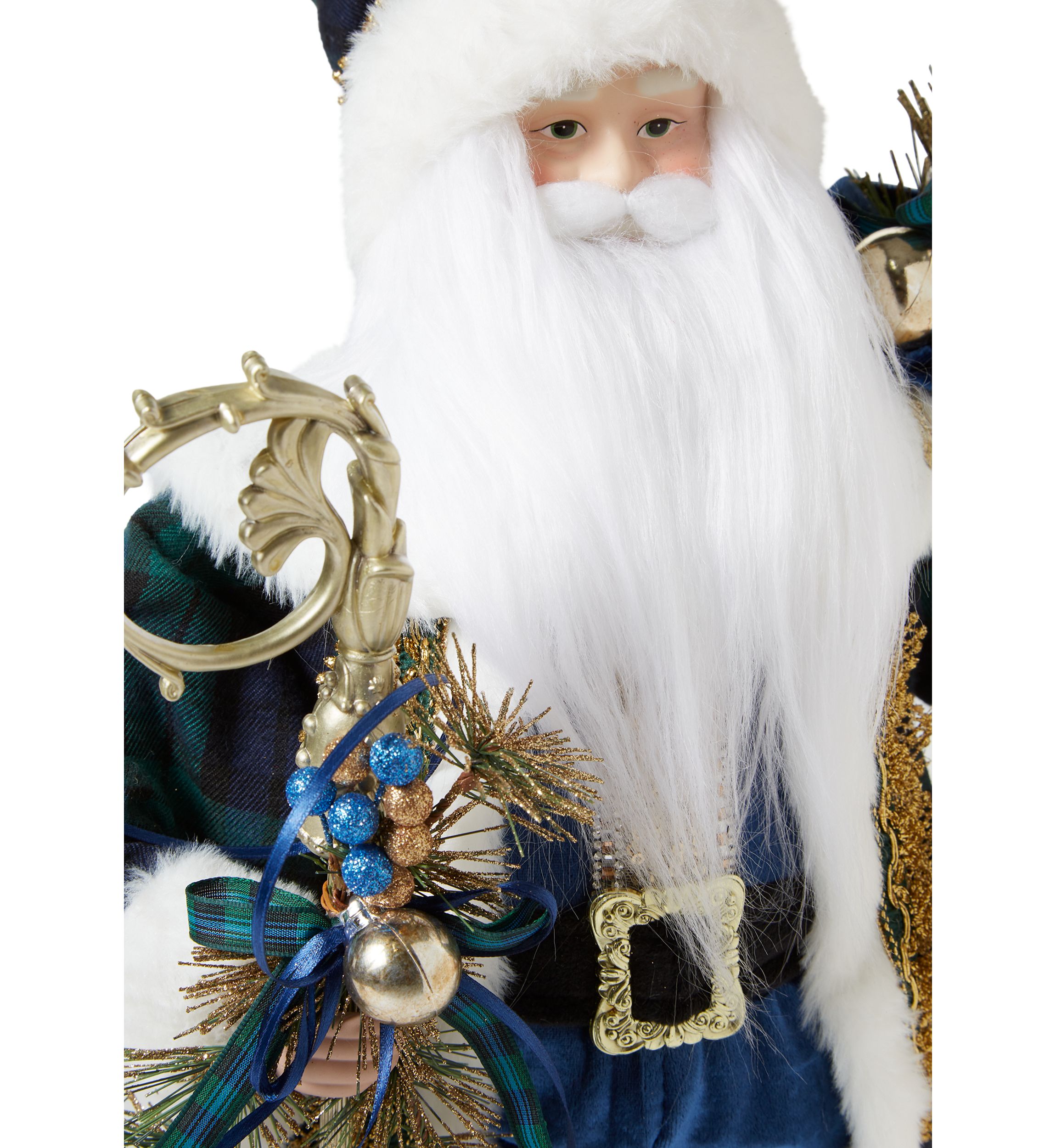Blue Plaid and Gold Santa