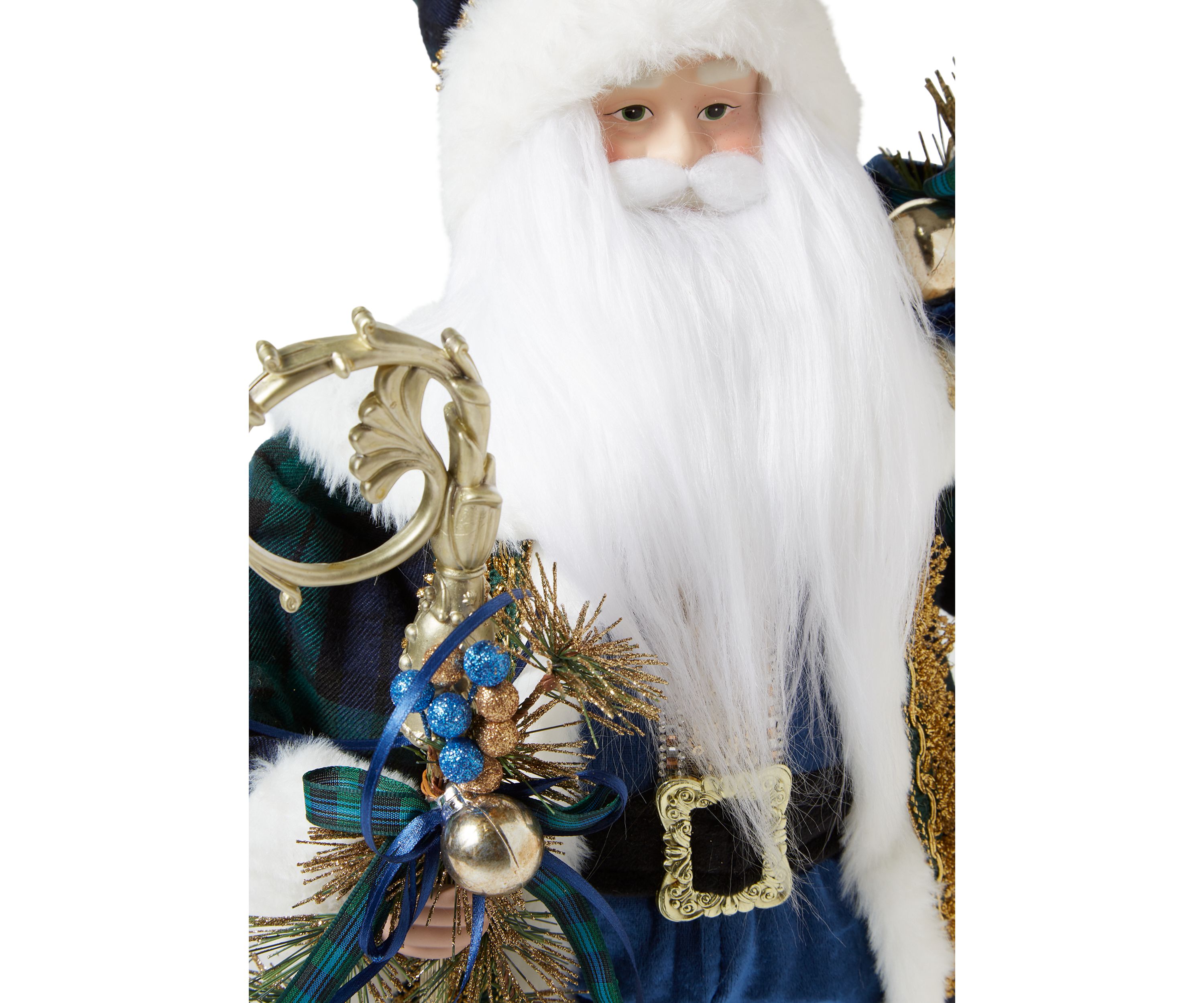 Blue Plaid and Gold Santa