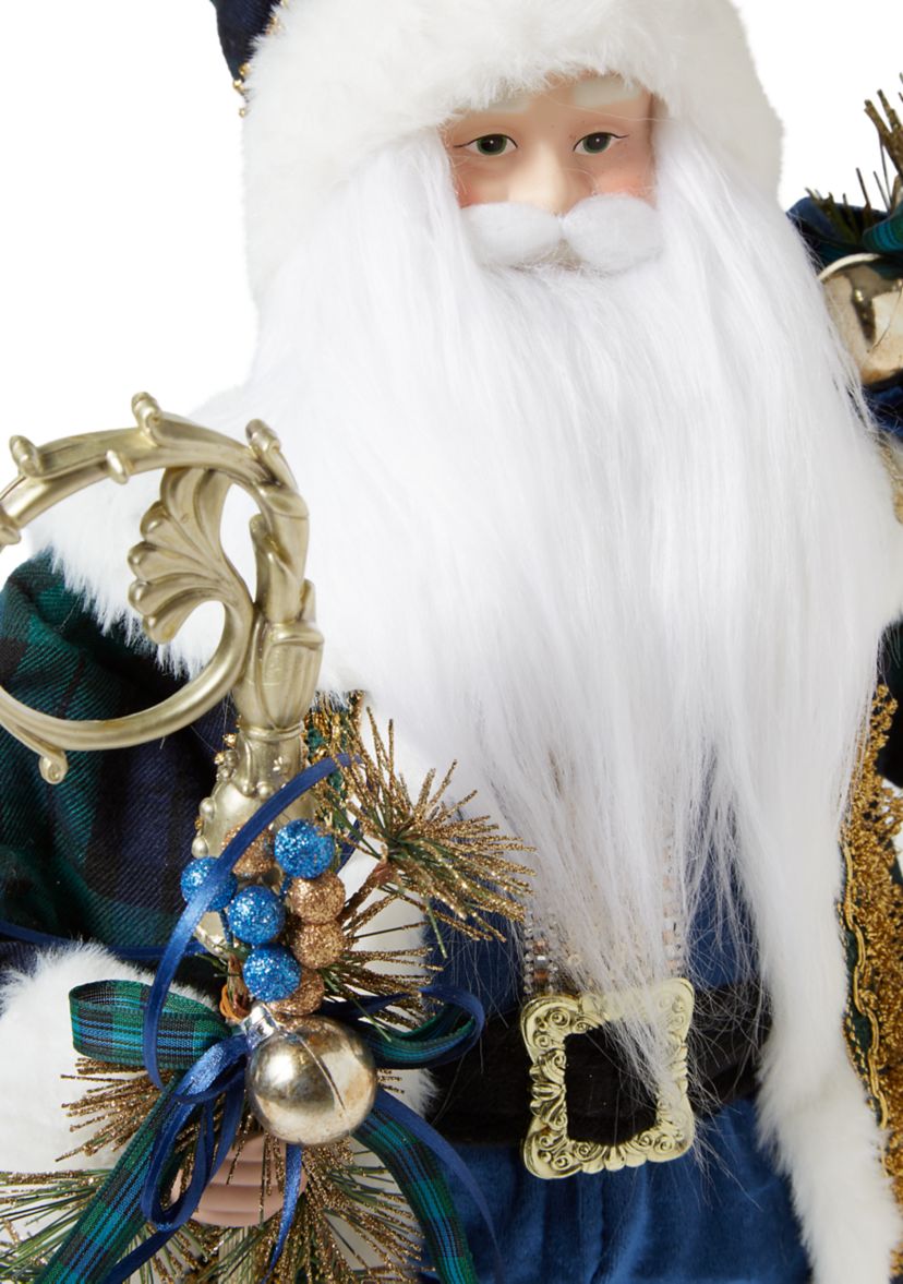 Blue Plaid and Gold Santa