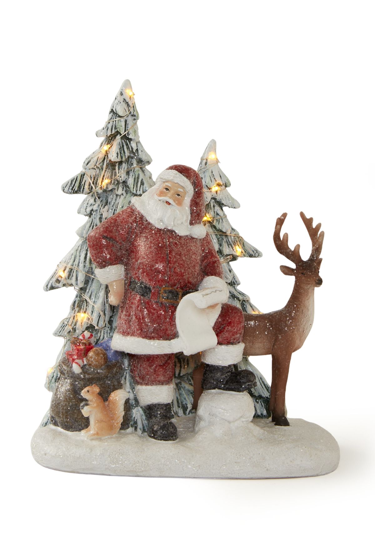 Snowy Santa with Deer Light-Up Figurine 