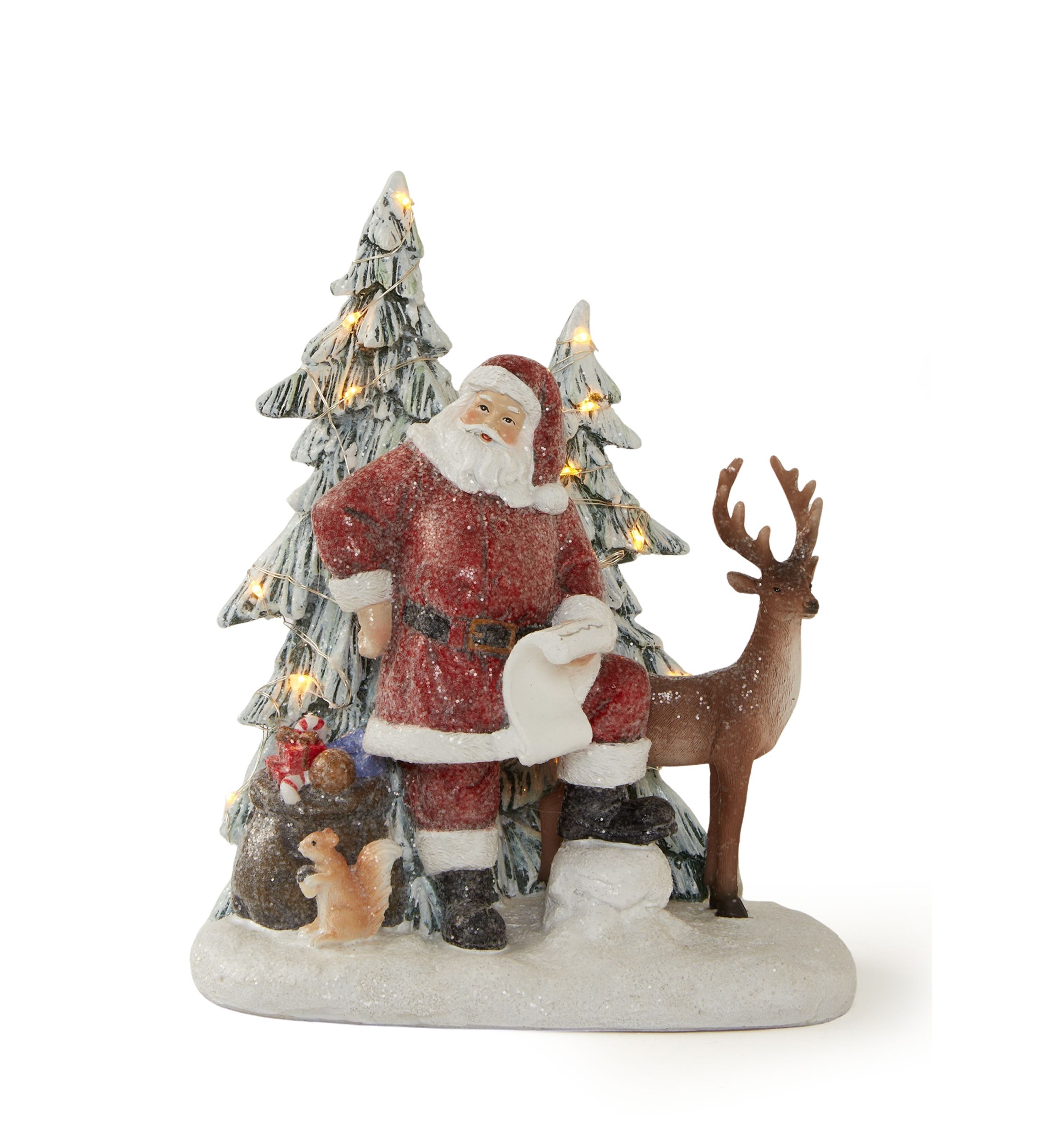 Snowy Santa with Deer Light-Up Figurine 