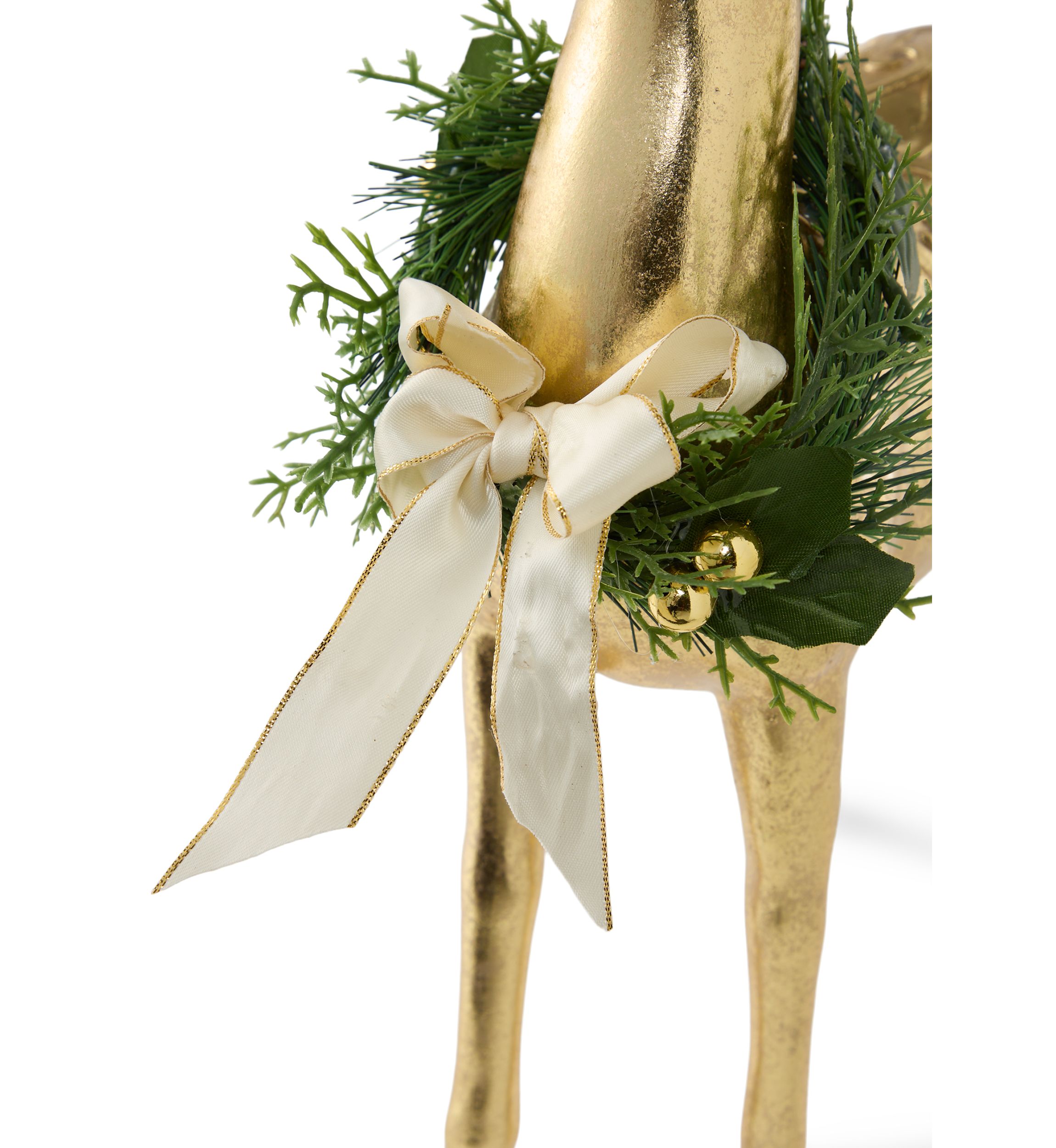 Gold Standing Deer with Wreath Figurine