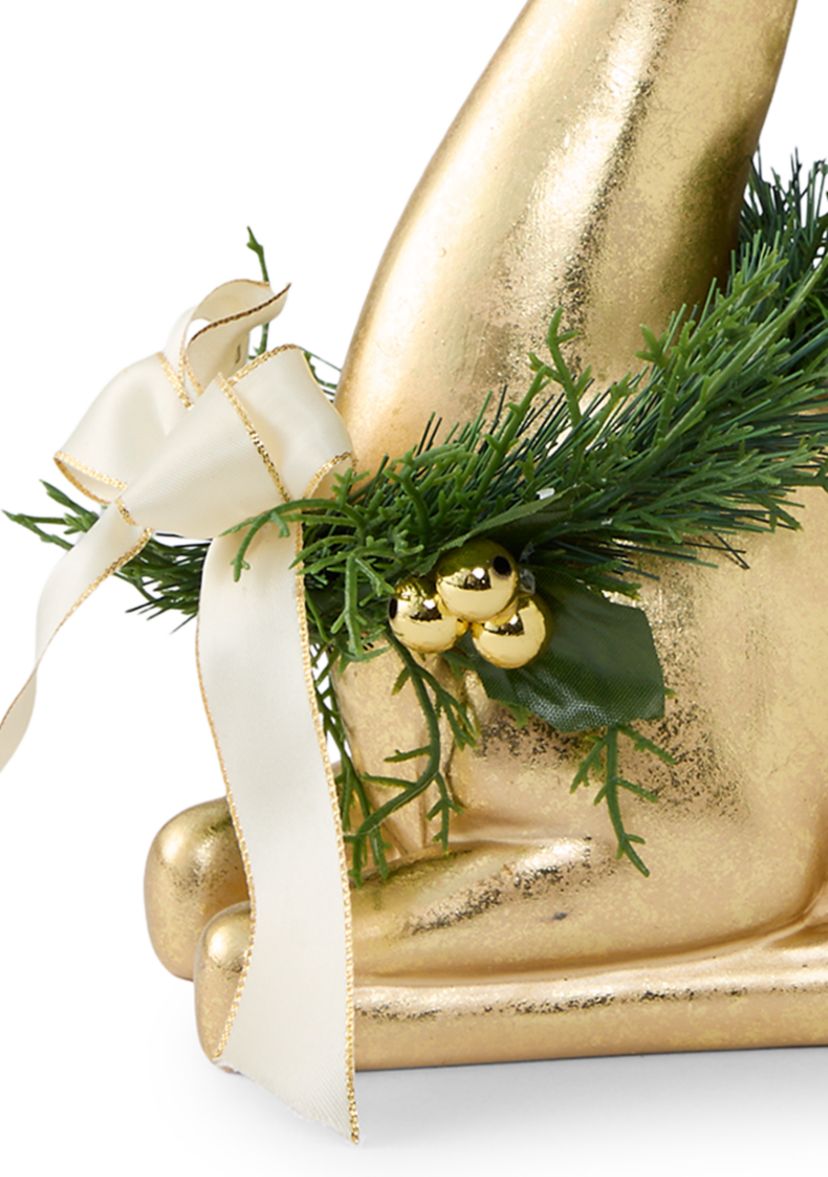 Gold Sitting Deer with Wreath Figurine
