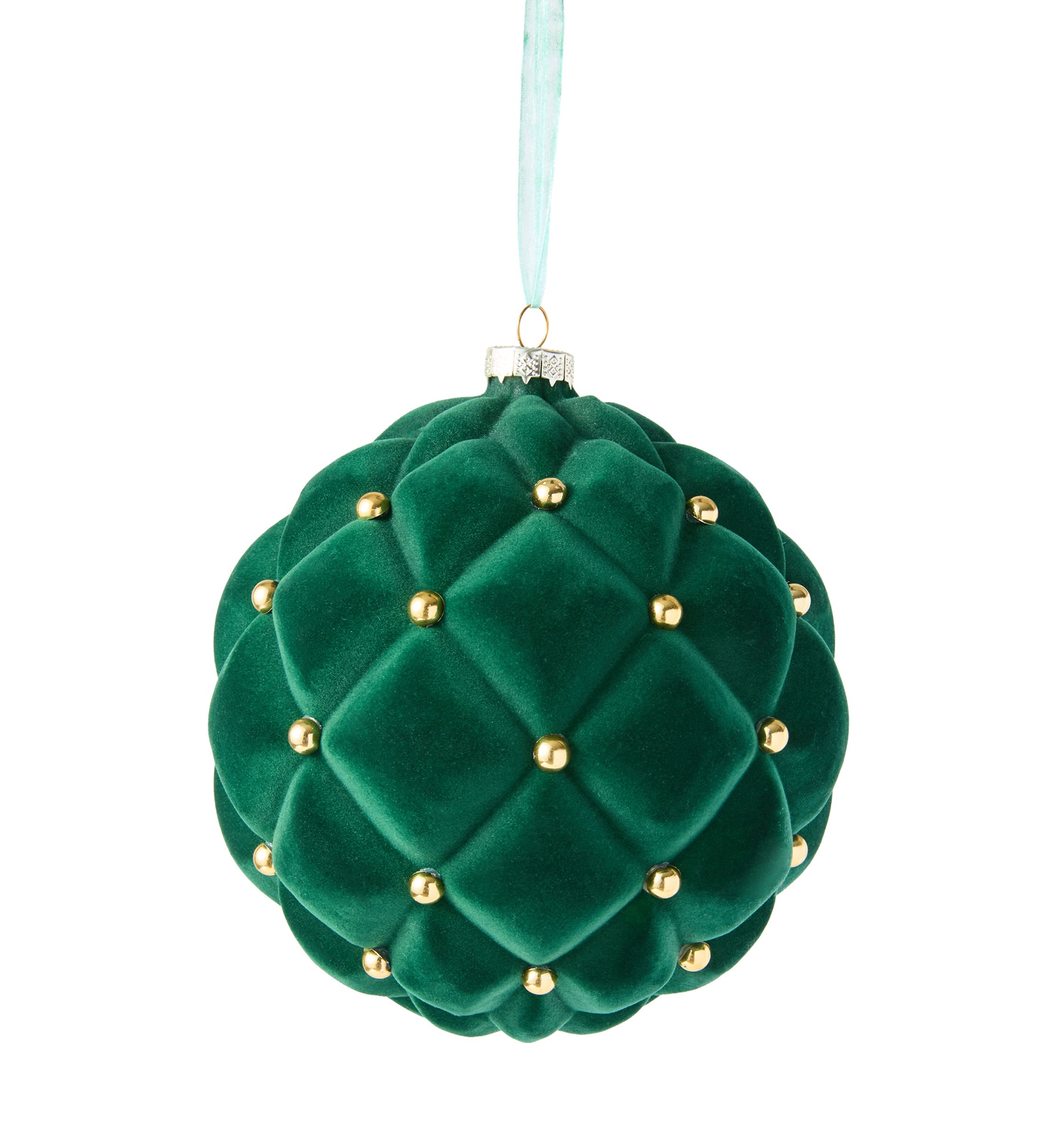 Large Green Flocked Lattice Ball Ornament