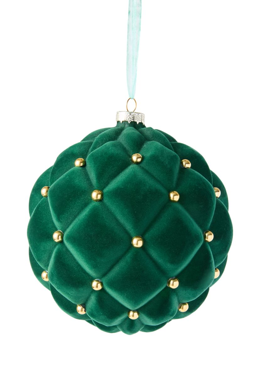 Large Green Flocked Lattice Ball Ornament